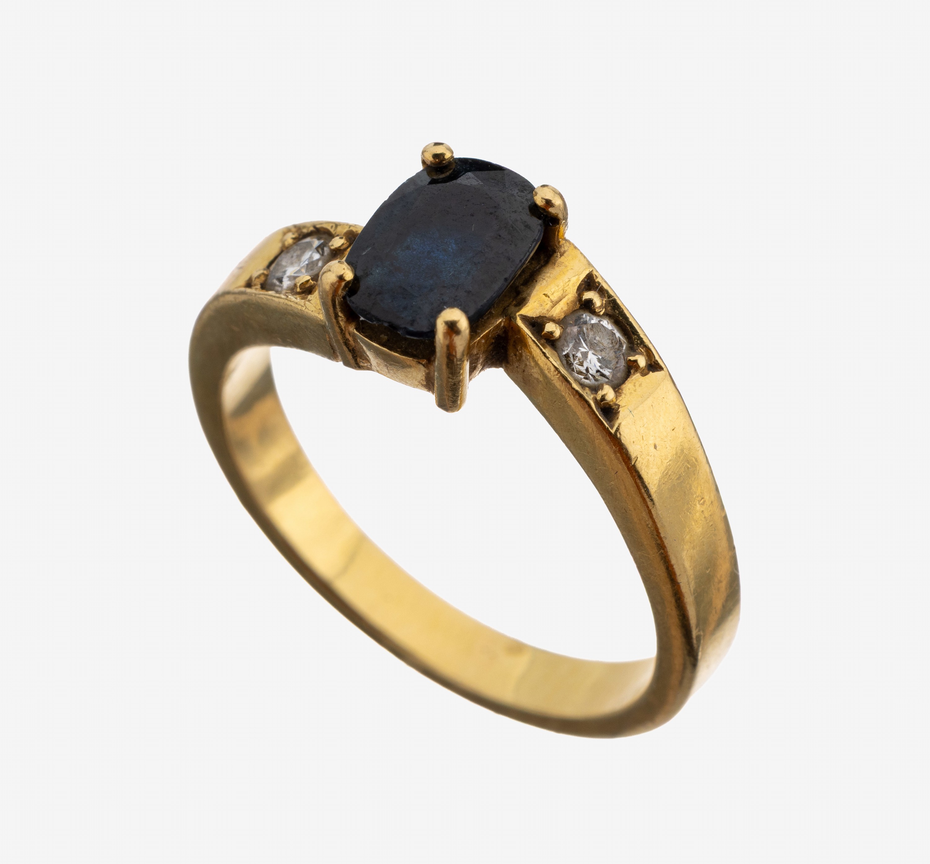 Image 27149250 - 18 kt Gold Saphir-Brillant-Ring, GG 750/000, asymm. Ringschiene, ovalfacett. Saphir ca. ...