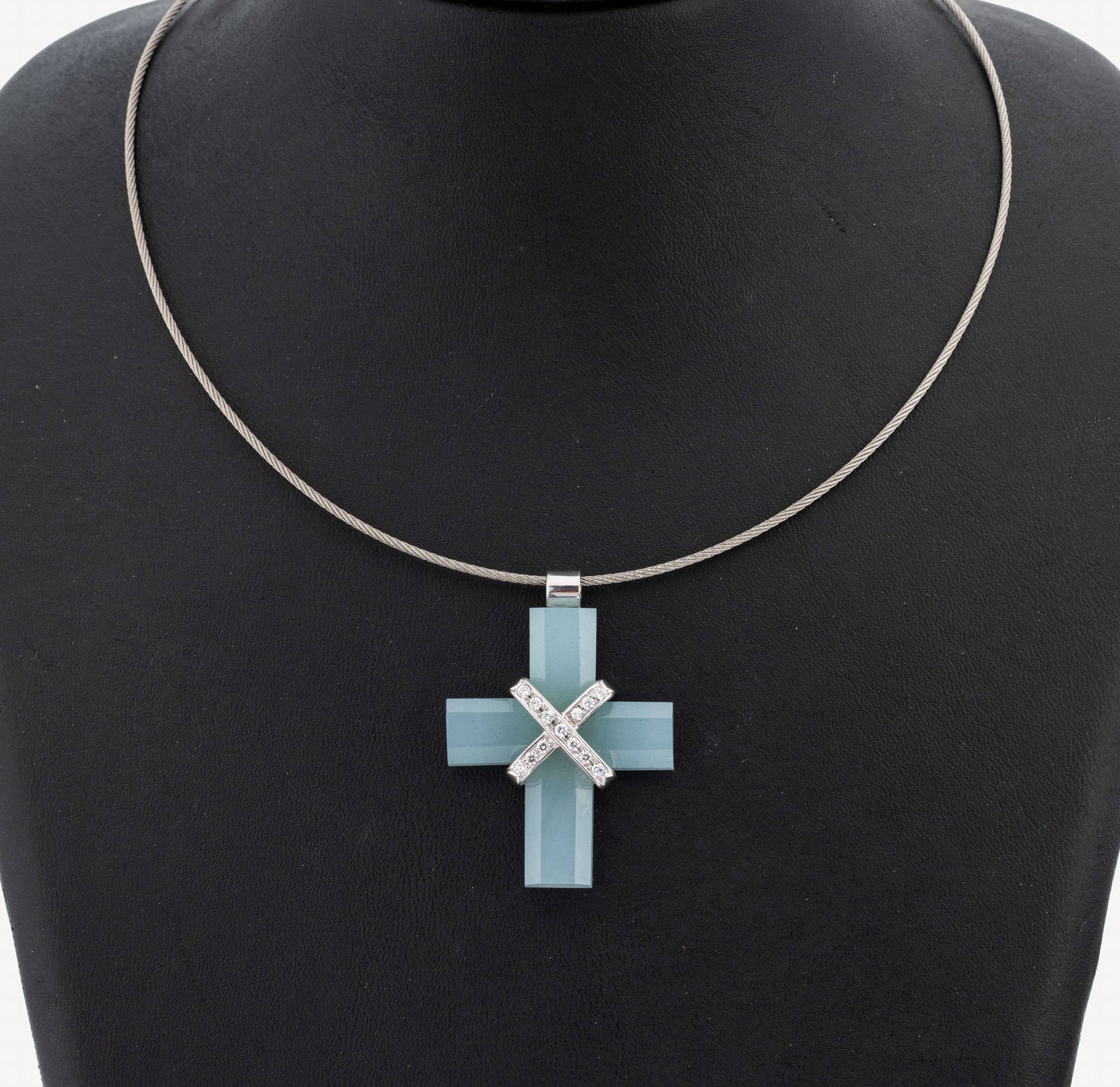 Image 27149289 - 14 kt Gold Aquamarin-Brillant-Kreuzanhänger, WG 585/000, facett. Kreuz, Aquamarin, 13 ...