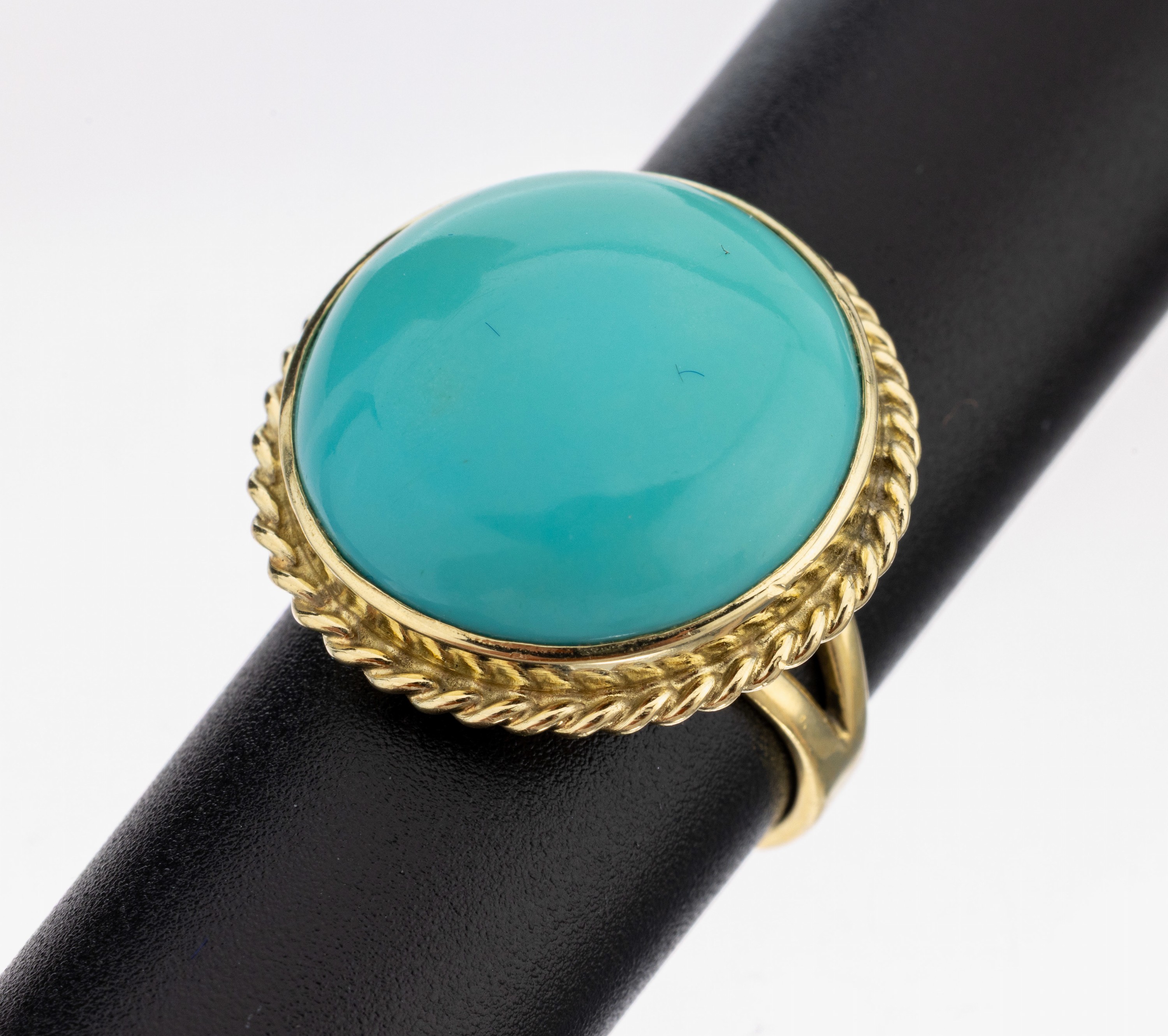 Image 27149290 - 14 kt Gold Türkis-Ring, GG 585/000, runder Türkiscabochon ca. 15.0 ct, RW 53, ca. ...