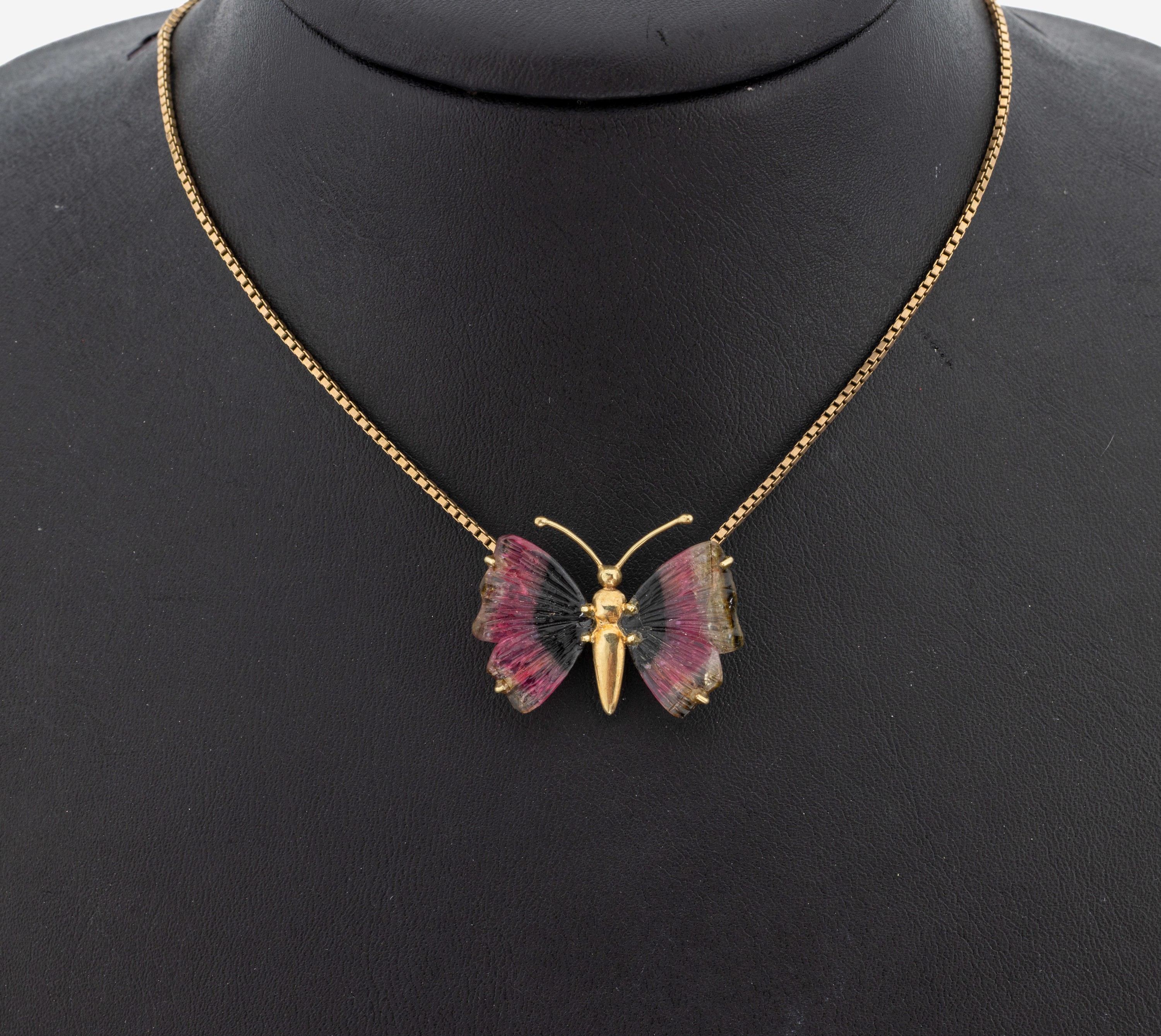 Image 27149292 - 14 kt Gold Turmalin-Anhänger, GG 585/000, Schmetterling, Flügel aus ...