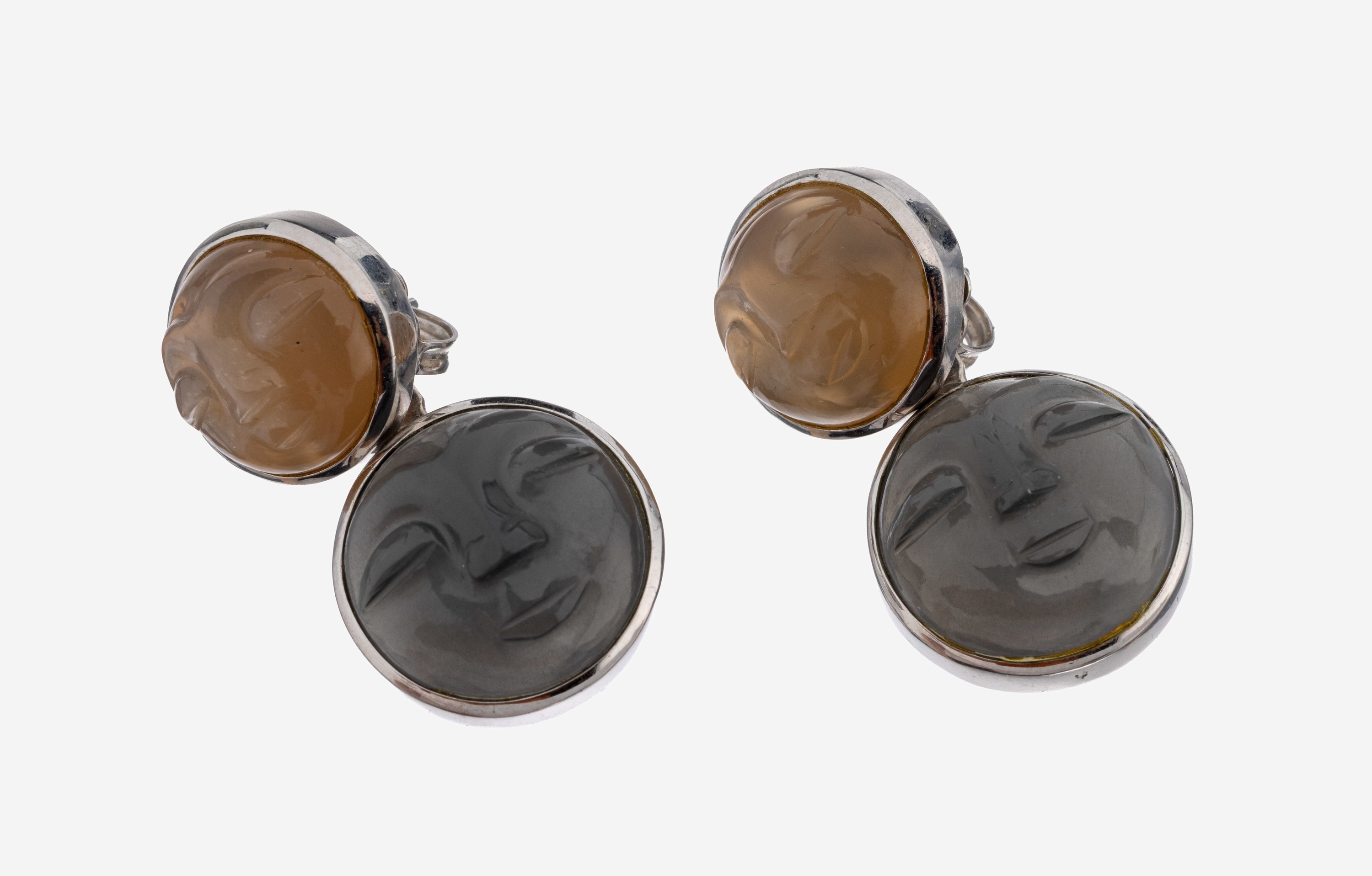 Image 27149294 - Paar 14 kt Gold Mondstein-Ohrstecker, WG 585/000, grauer und hellbrauner Mondstein in ...