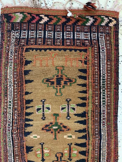 27149304c - 4 Yastik & Kilim, Turkey & Persia, early 20th century, wool on wool, approx. 110 x 65 cm, ...