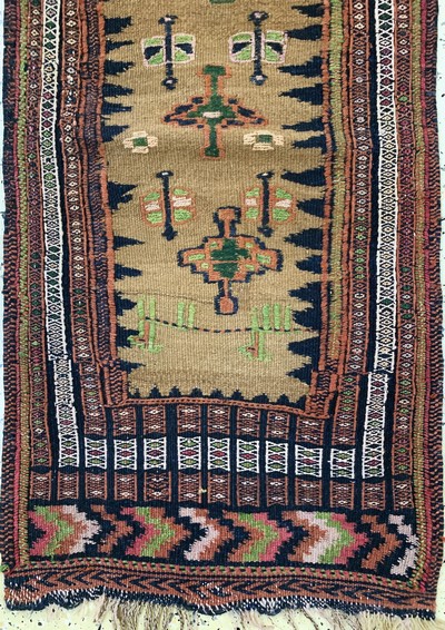 27149304d - 4 Yastik & Kilim, Turkey & Persia, early 20th century, wool on wool, approx. 110 x 65 cm, ...