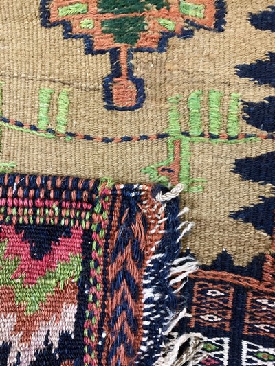 27149304e - 4 Yastik & Kilim, Turkey & Persia, early 20th century, wool on wool, approx. 110 x 65 cm, ...