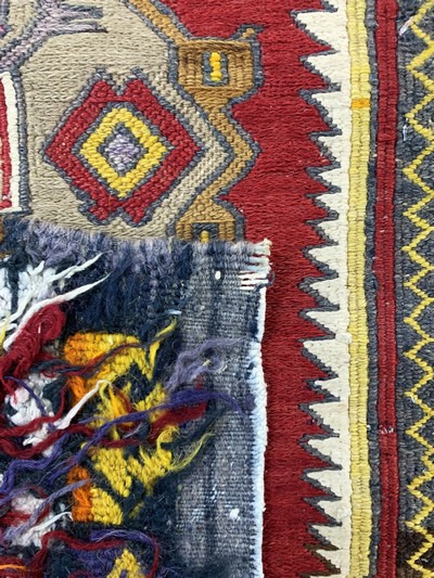 27149304i - 4 Yastik & Kilim, Turkey & Persia, early 20th century, wool on wool, approx. 110 x 65 cm, ...