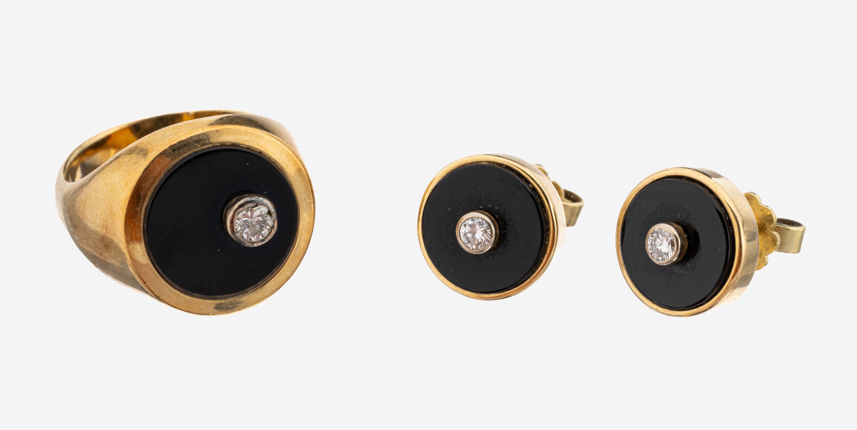 Image 27149448 - 14 kt Gold Onyx-Brillant-Schmuckset, 1950er Jahre, GG 585/000, best. aus: 1 Ring, RW ...