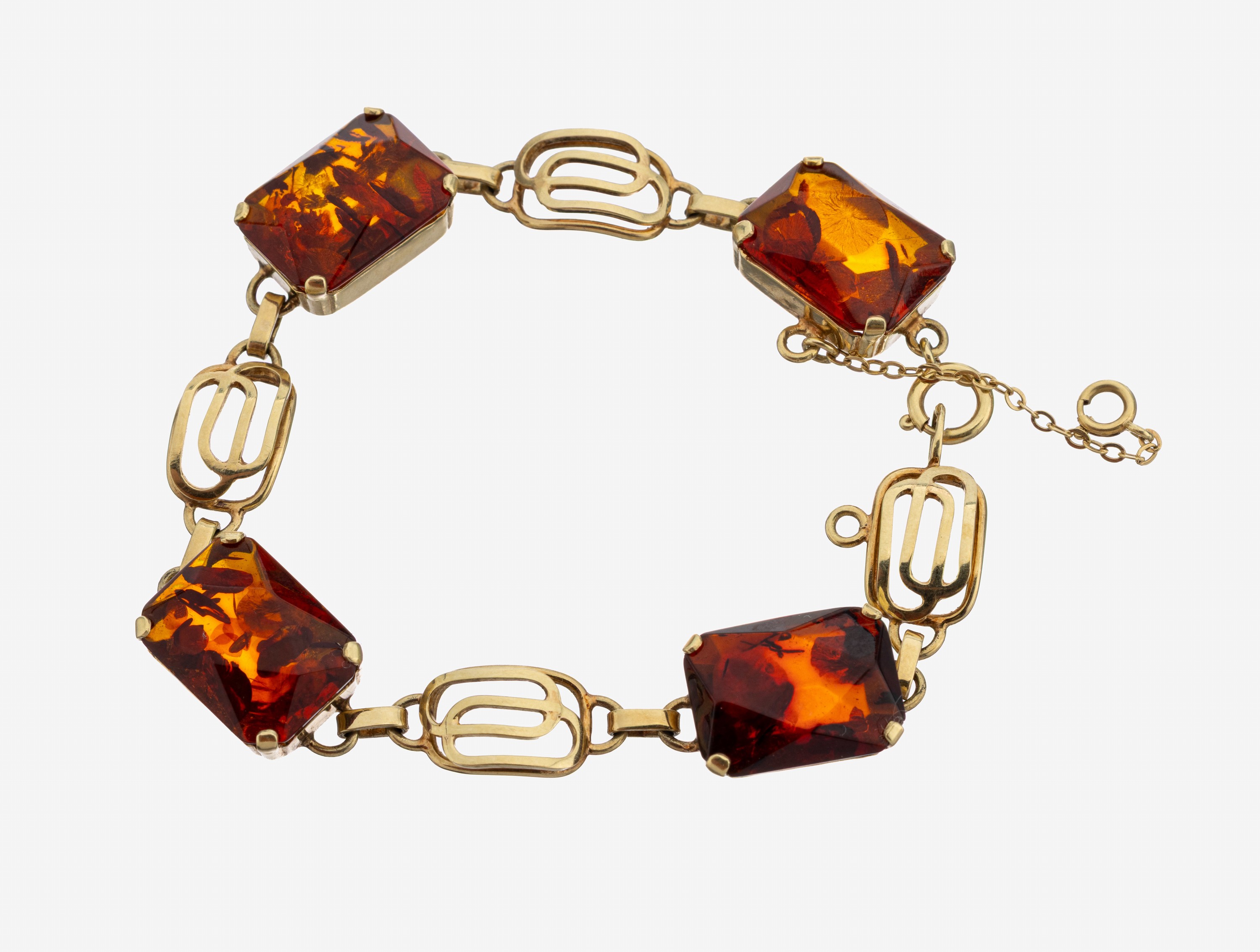 Image 27149494 - 14 kt Gold Bernstein-Armband, GG 585/000, 4 facett. Bernsteine, abstrakte ...