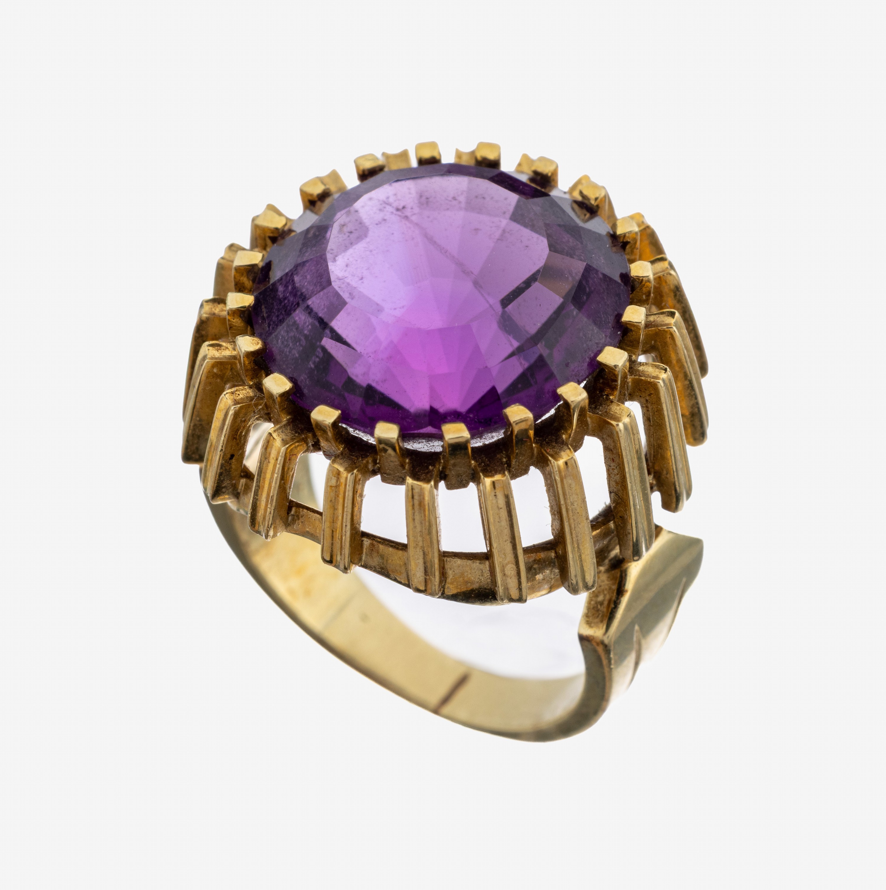 Image 27149497 - 14 kt Gold Amethyst-Ring, GG 585/000, Amethyst im runden Treppenschliff, Fassung ...