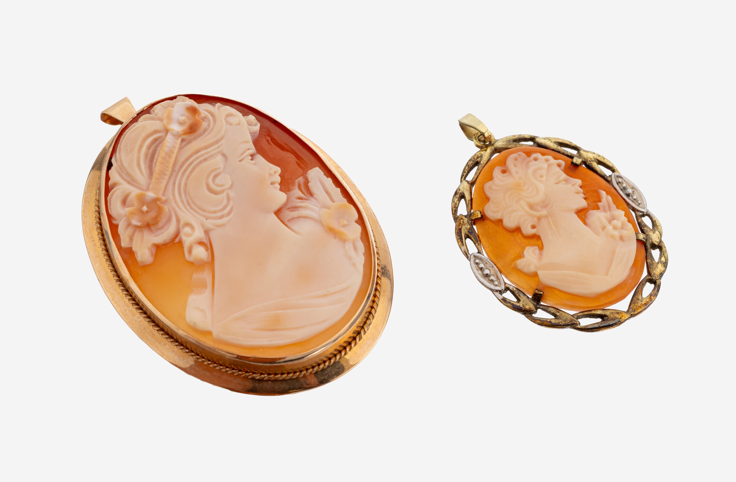 Image 27149499 - 14 kt Gold Kamee-Brosche, RG 585/000, ovaleMuschelkamee, Darstellung einer Dame im ...