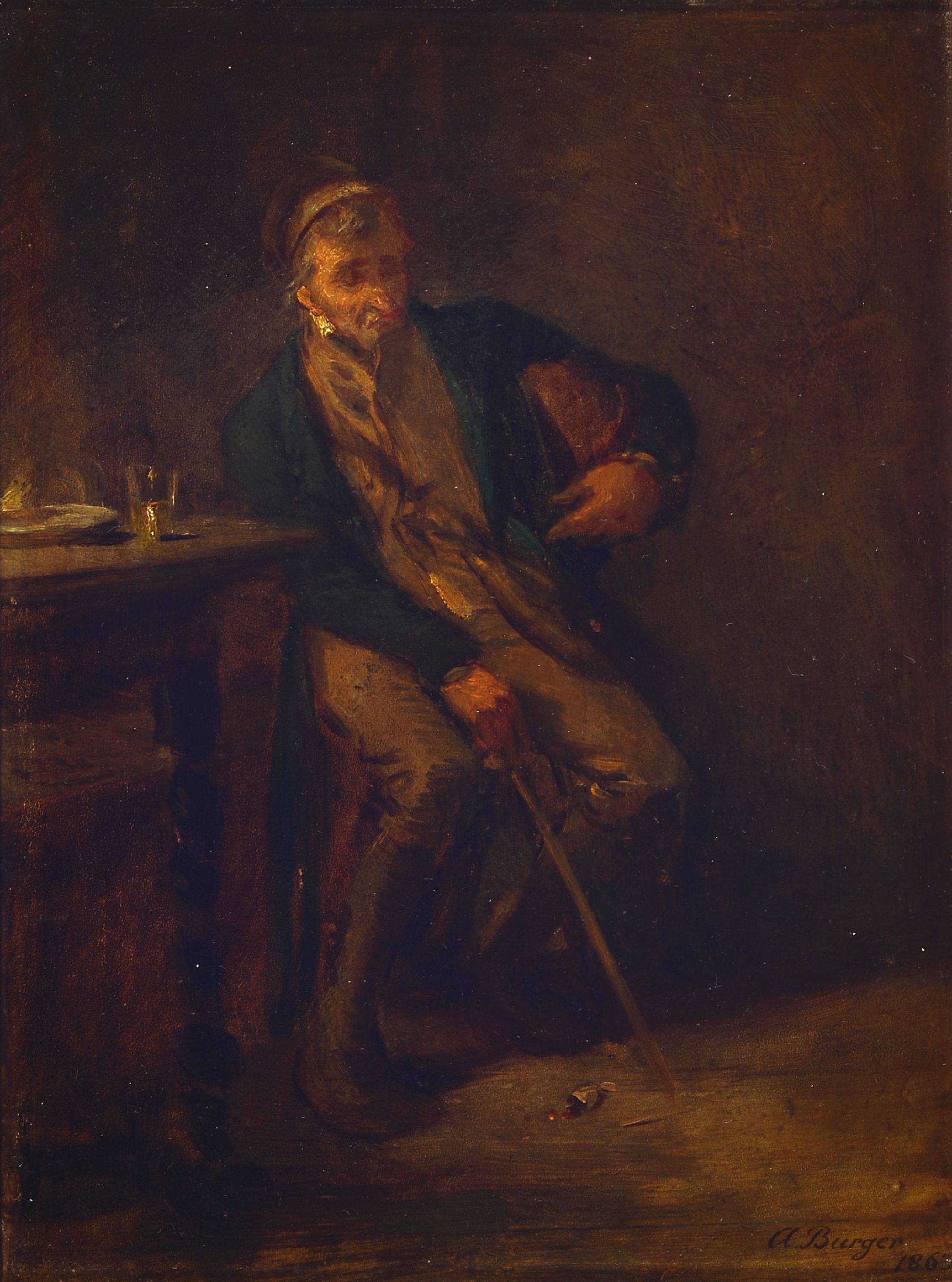 Image 27149500 - Anton Burger, 1824 Frankfurt-1905 Kronberg, farmer asleep, old inscription on the ...
