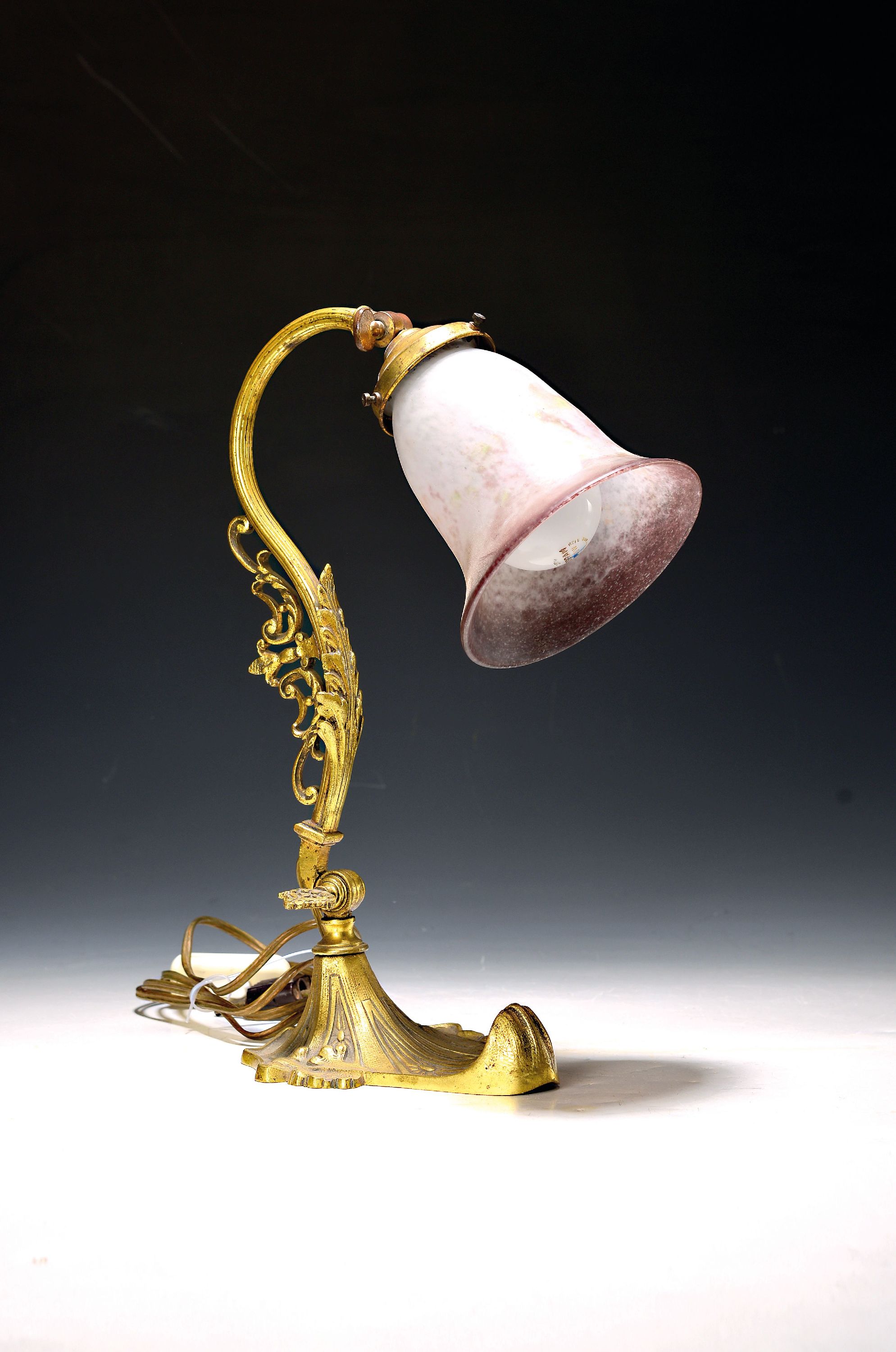 Image 27149548 - Table lamp, France, 1920s, shade signed. Noverdy France, layered glass with dark red and ...