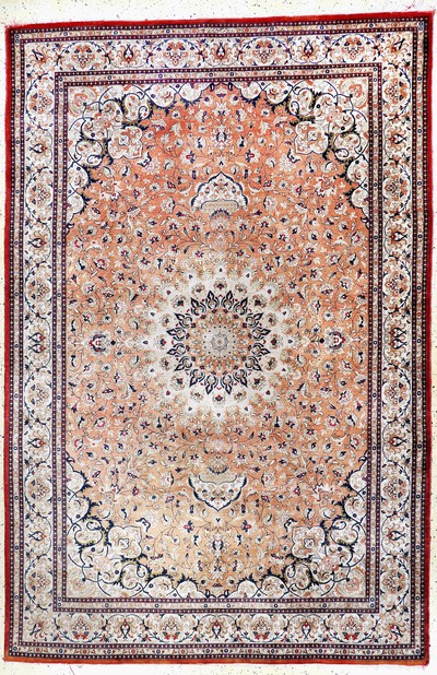 Image Qum silk, Persia, mid-20th century, pure natural silk, approx. 300 x 200 cm, discolored, ...