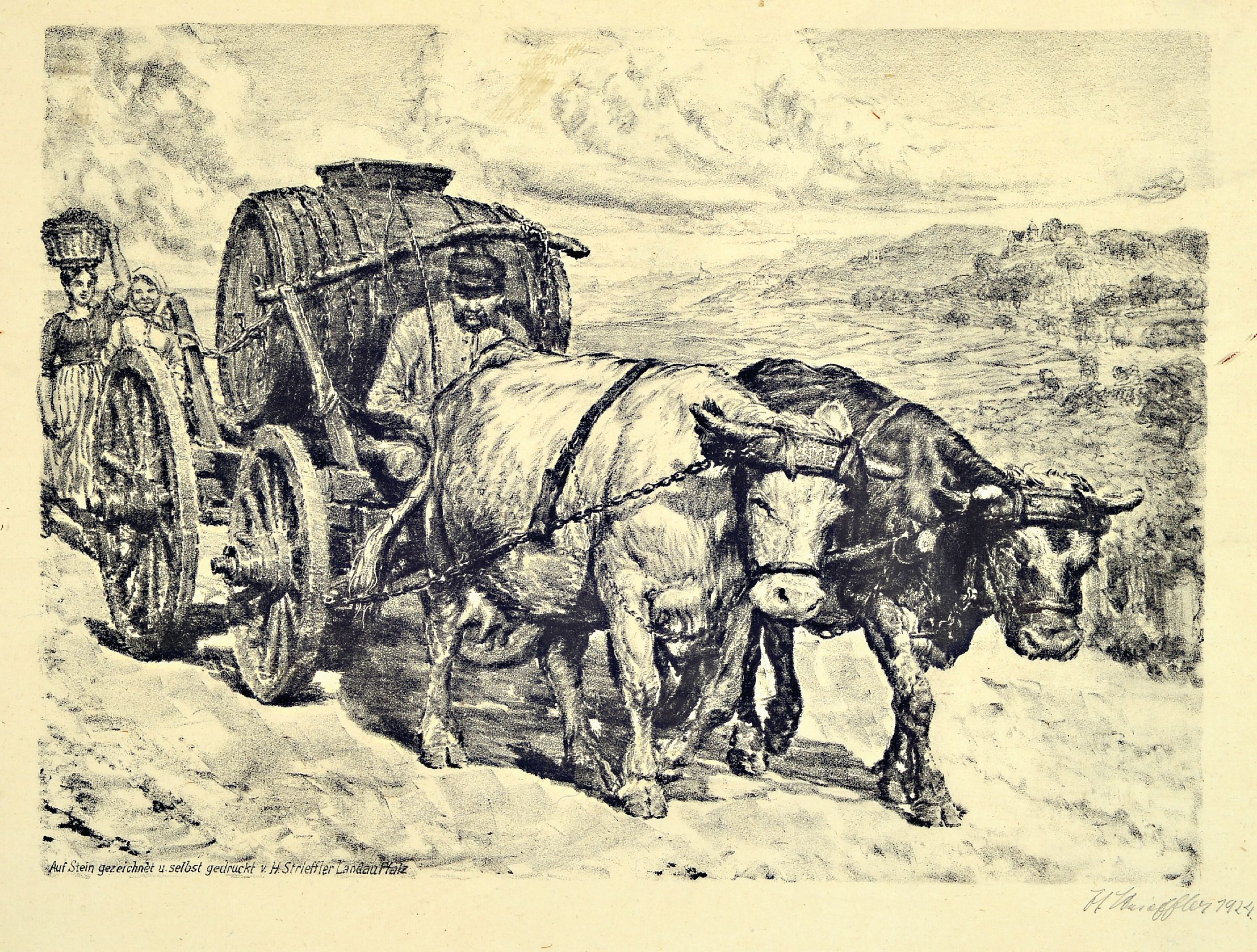 Image 27149699 - Heinrich Strieffler, 1872 Neustadt-1949, 4 Lithographien zum Weinbau, Weinlese ...