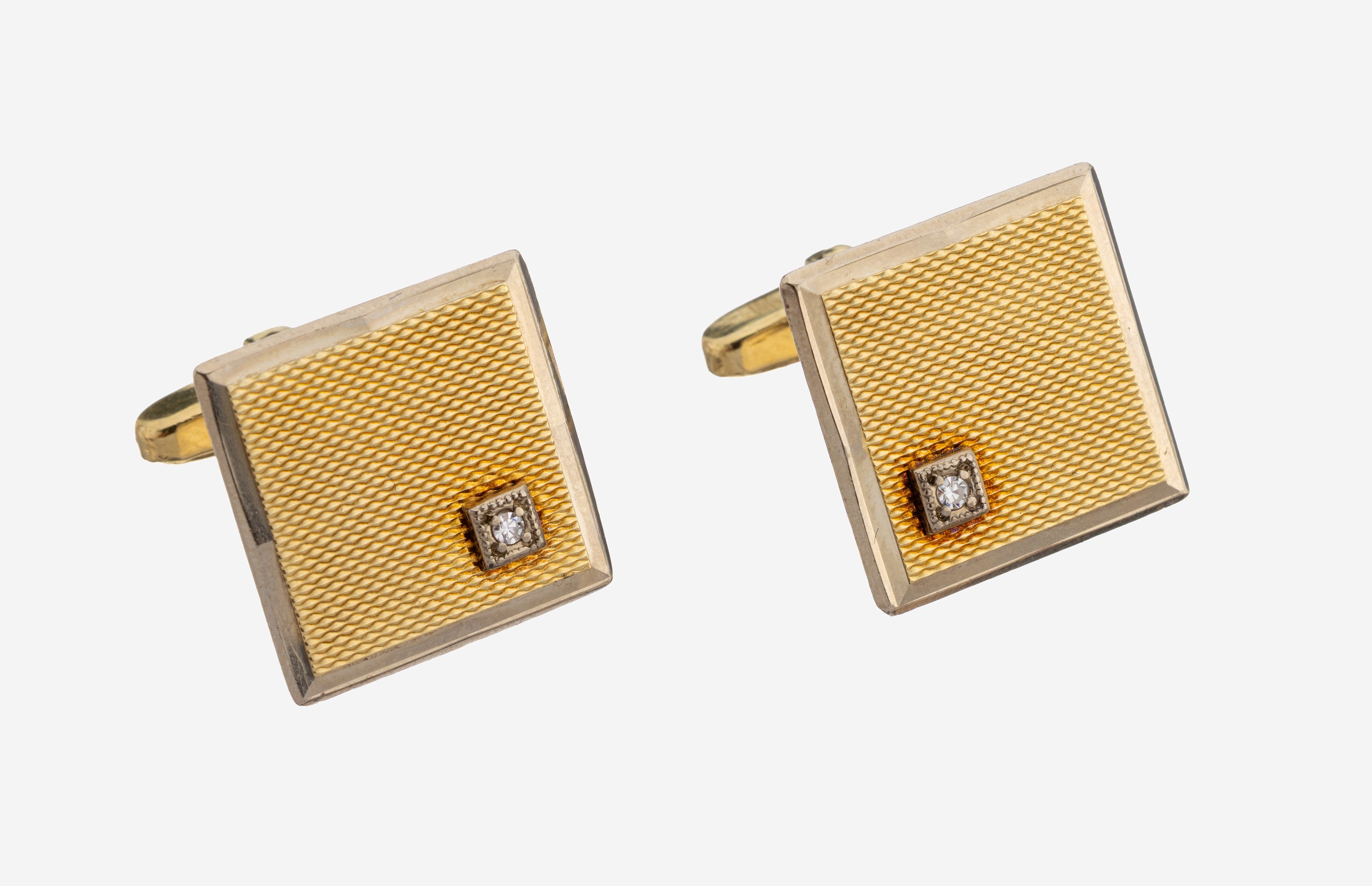 Image 27149777 - Paar 14 kt Gold Diamant-Manschettenknöpfe, GG/WG 585/000, quadratische Platte, ...