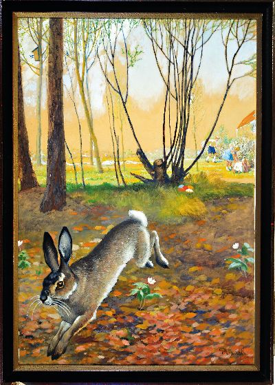 27149704k - Planck, Künstler des 20.Jh., Ostermotiv: davon springender Osterhase vor suchenden ...
