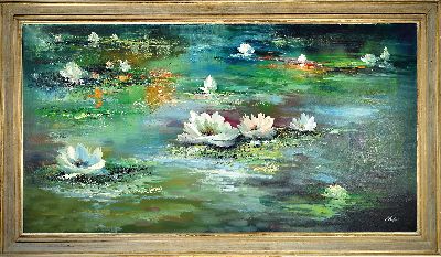 27149753k - Rahnavard Madjid, born 1943 Tehran, large water lily panorama, signed lower right, ...