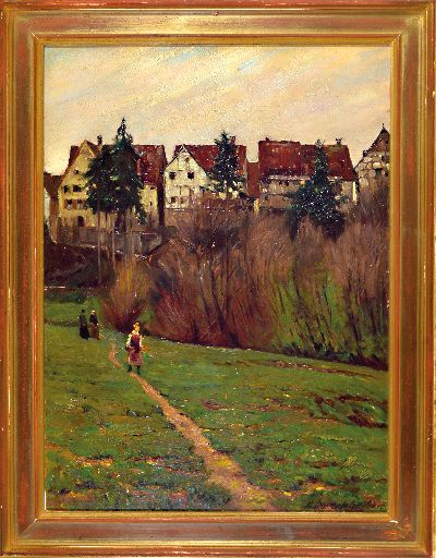 27149789k - August Wilhelm Dieffenbacher, 1858 Mannheim-1940 München, Mägde vor Dorfkulisse, ...