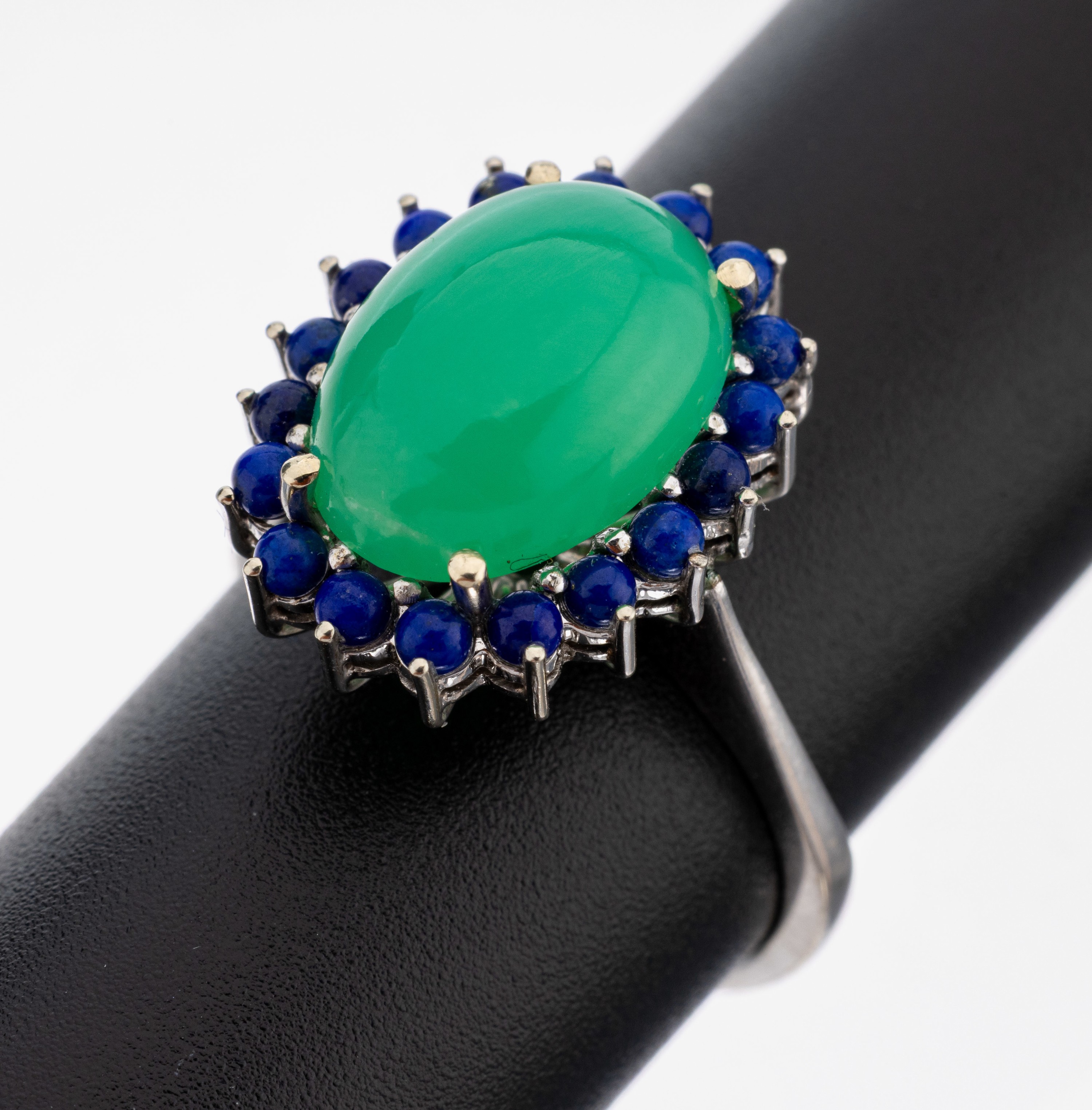 Image 27149807 - 14 kt Gold Chrysopras-Lapislazuli-Ring, WG 585/000 gepr., ovaler Chrysopras-Cabochon, ...