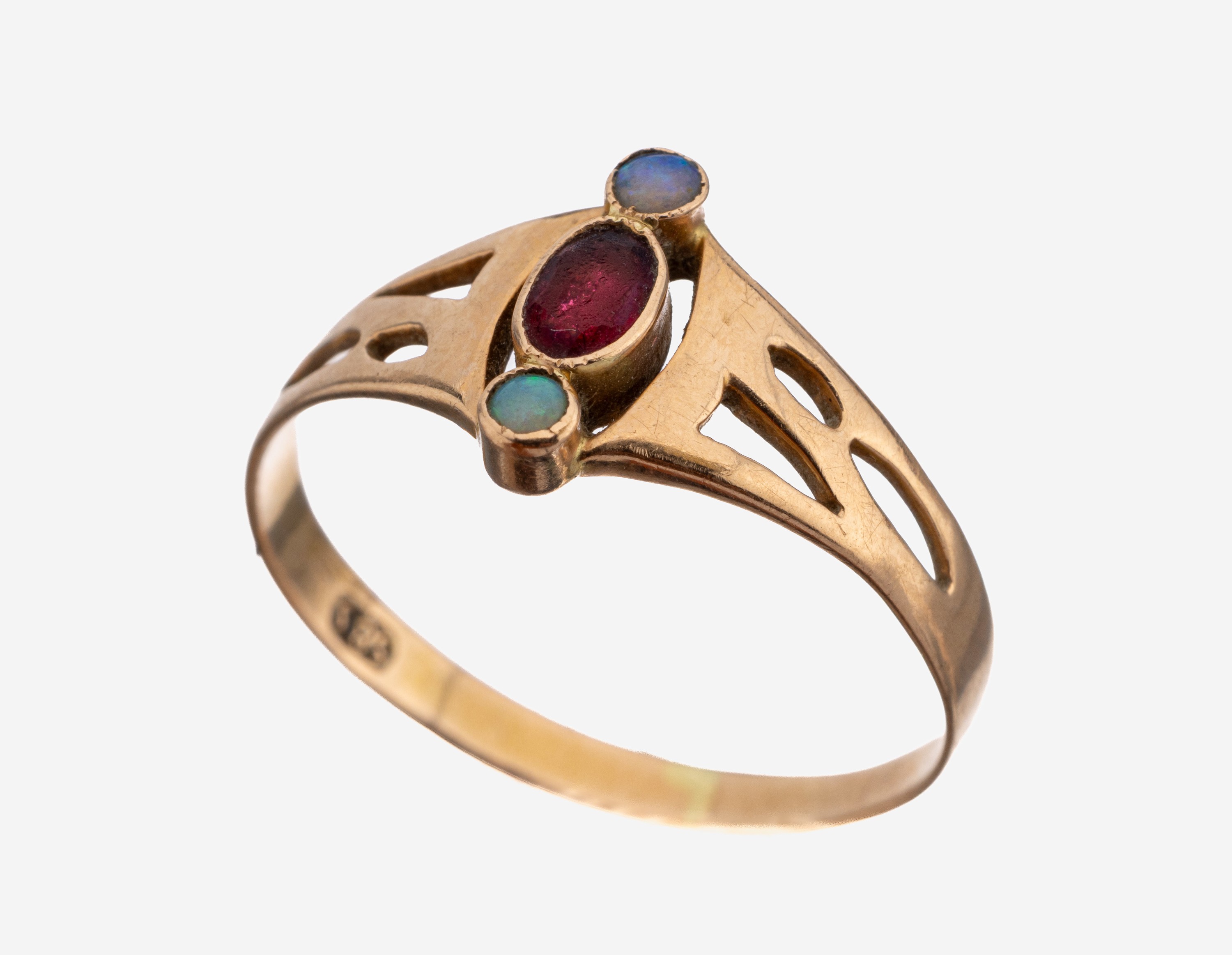 Image 27149810 - 14 kt Gold Jugendstil Farbstein-Ring, um 1900, RG 585/000, part. durchbrochen ...