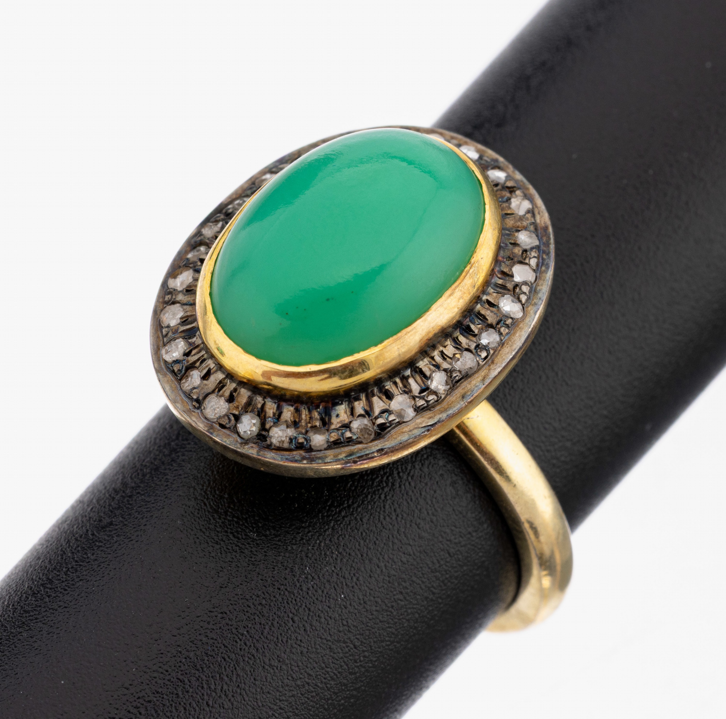 Image 27149814 - Chrysopras-Diamant-Ring, 925er Silber teilverg., mittig ovaler Chrysopras-Cabochon, ...