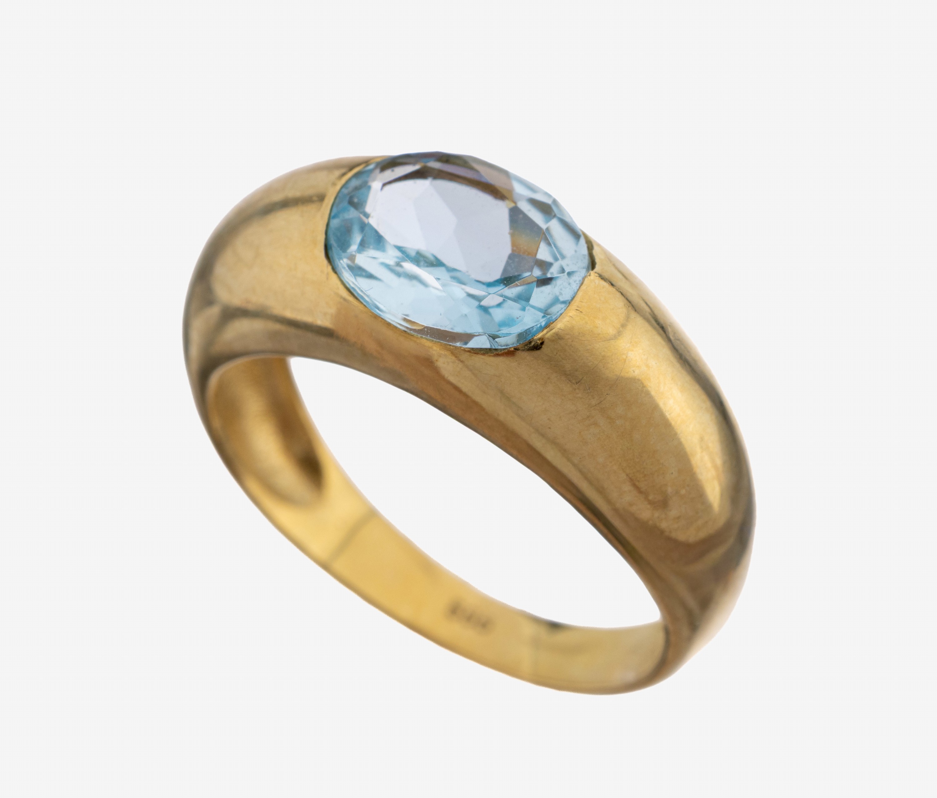 Image 27149818 - 14 kt Gold Topas-Ring, GG 585/000, schlichtes Design, ovalfacett. Blautopas (beh.), RW ...