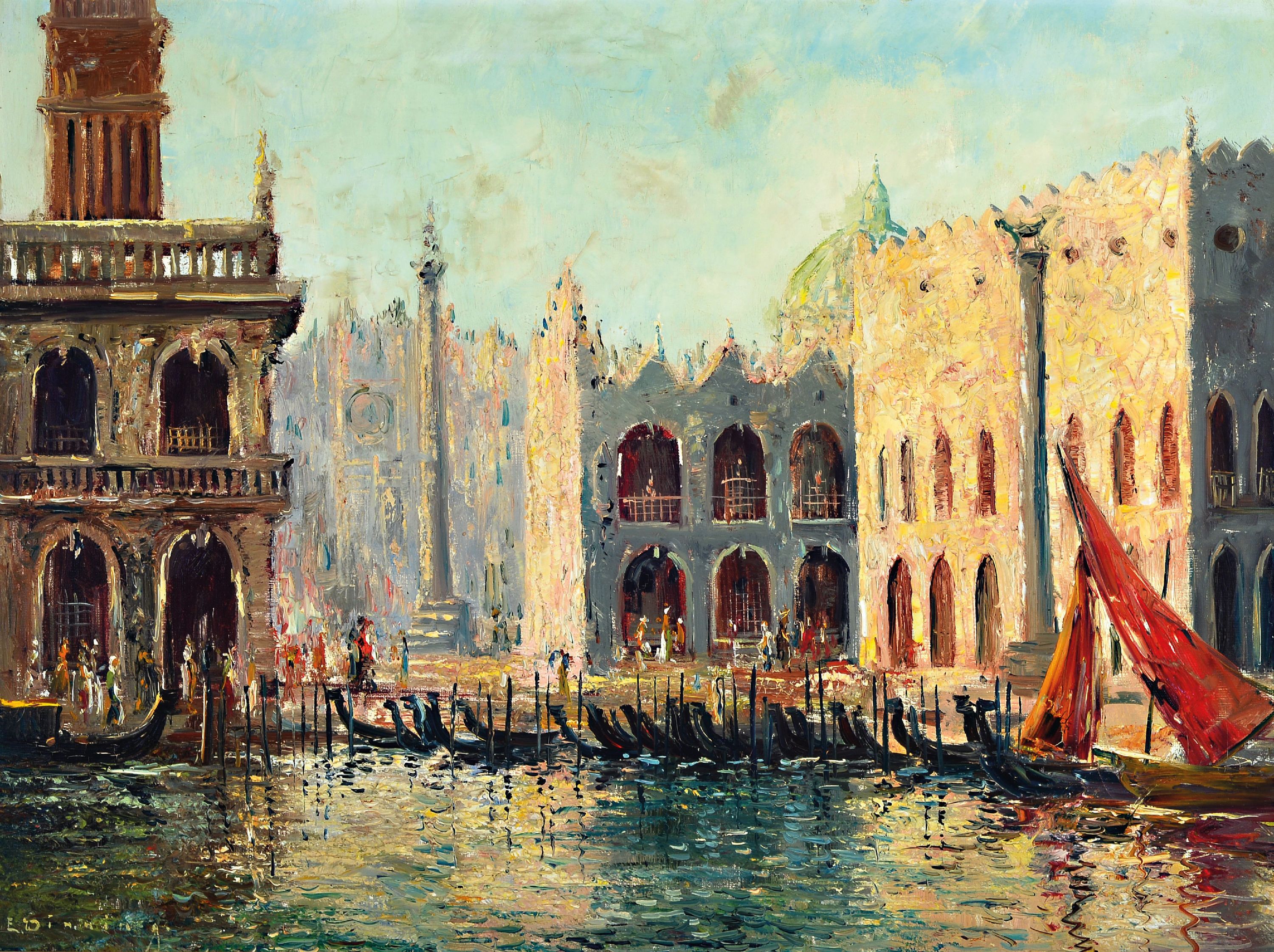 Image 27149825 - E. Winning, deutscher Maler des 20. Jh., Ansicht aus Venedig, Öl/Lwd, links unten ...
