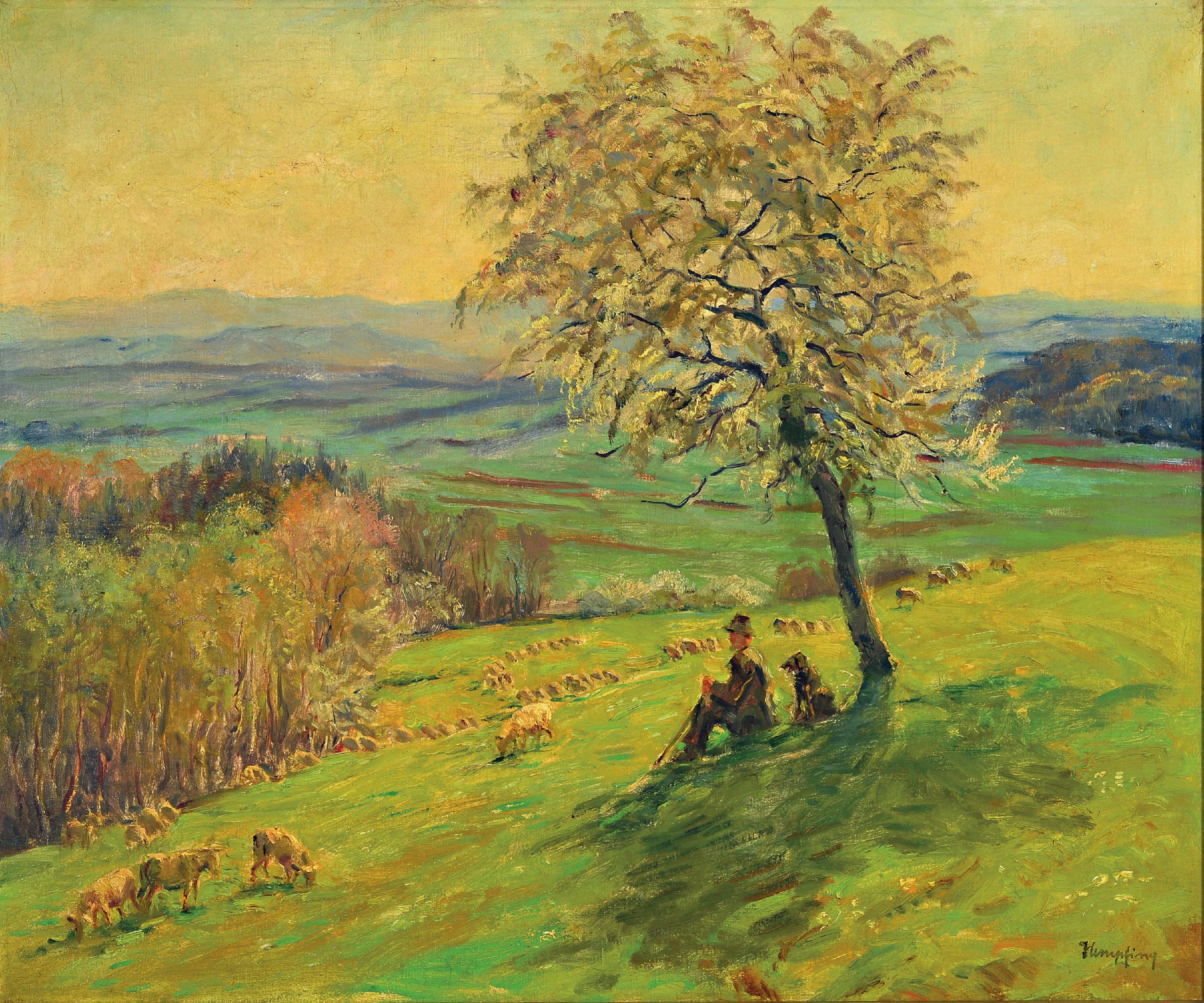 Image 27149826 - Wilhelm Hempfing, 1886 Schönau-1948 Karlsruhe, Schäfer mit seiner Herde in weiter ...