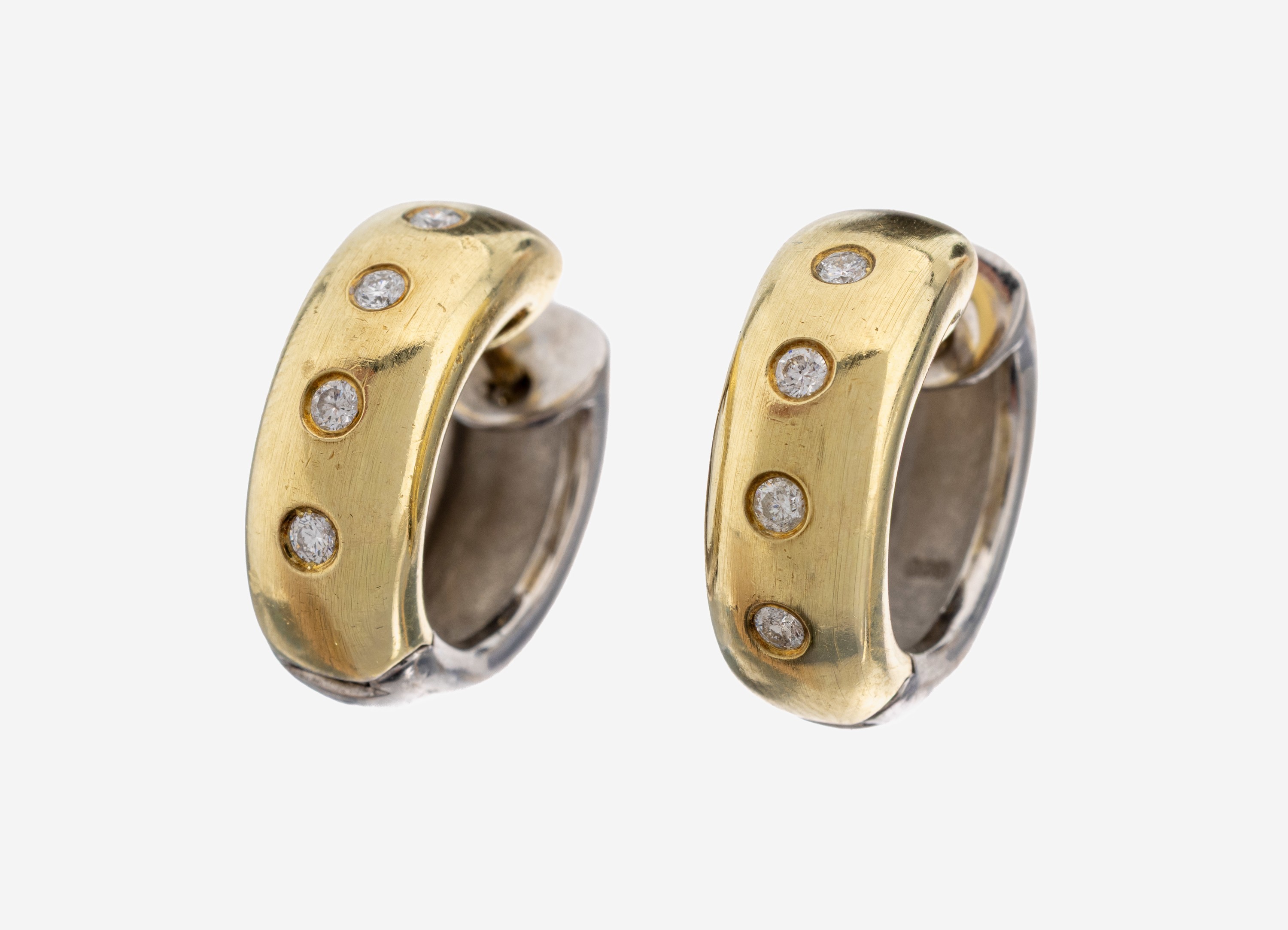 Image 27149848 - Paar 14 kt Gold Brillant-Ohrcreolen, GG/WG 585/000, schwere Verarbeitung, 8 in GG ...