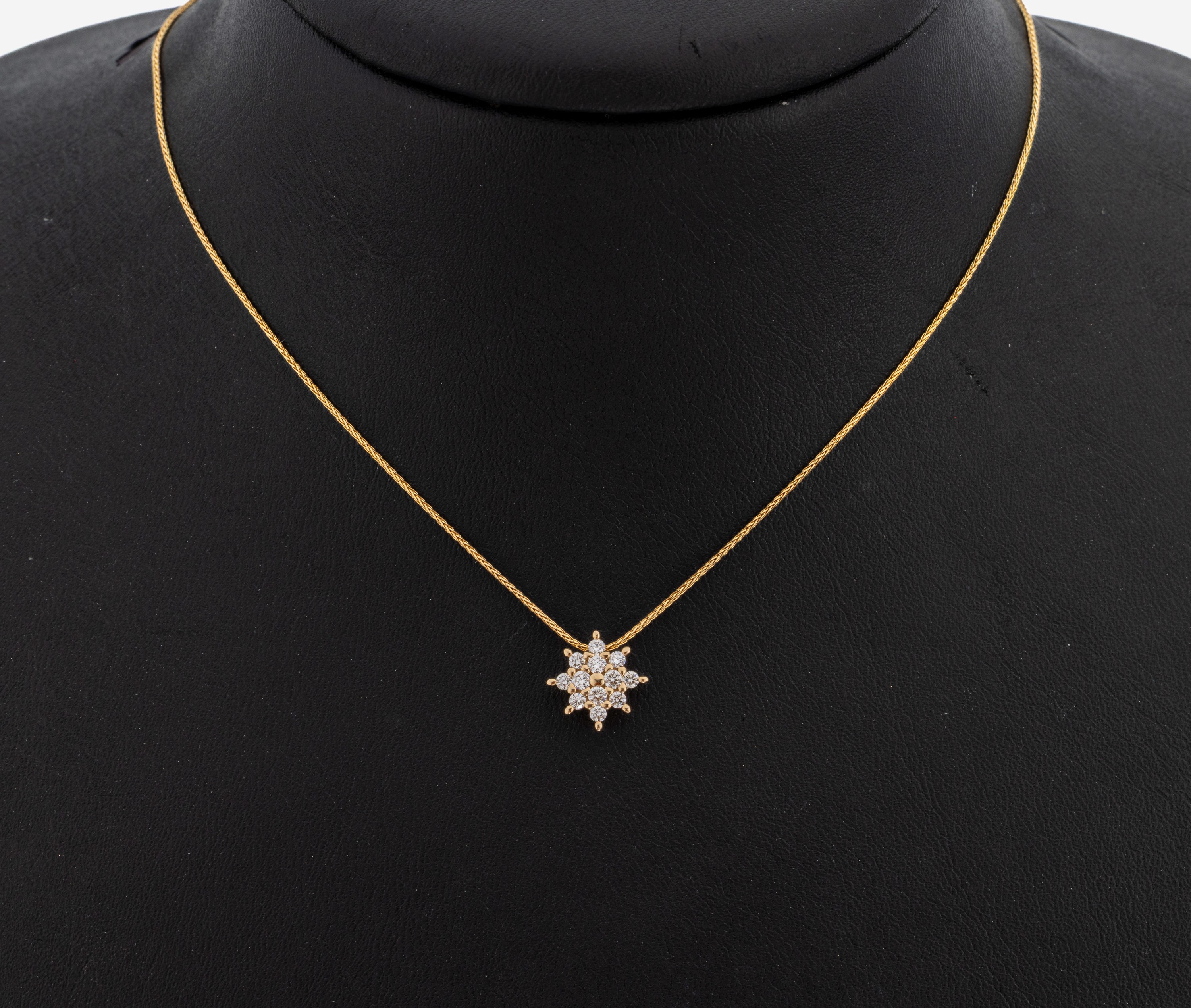 Image 27149864 - 14 kt gold brilliant-pendant , YG 585/000, styl. blossom, 12 brilliants total approx. ...