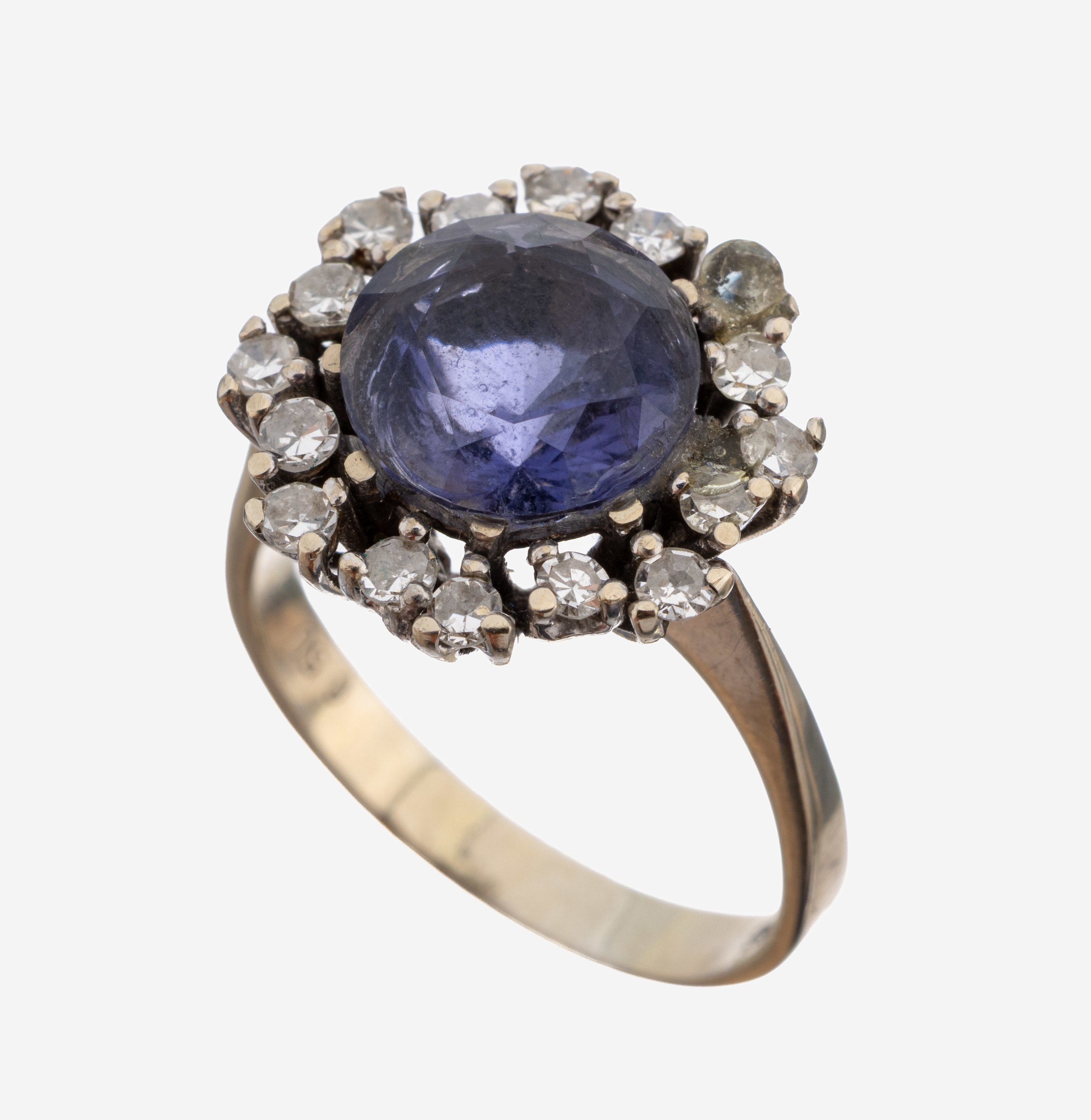 Image 27149873 - 14 kt Gold Tansanit-Diamant-Ring, WG 585/000, mittig rundfacett. Tansanit ca. 1.80 ct, ...