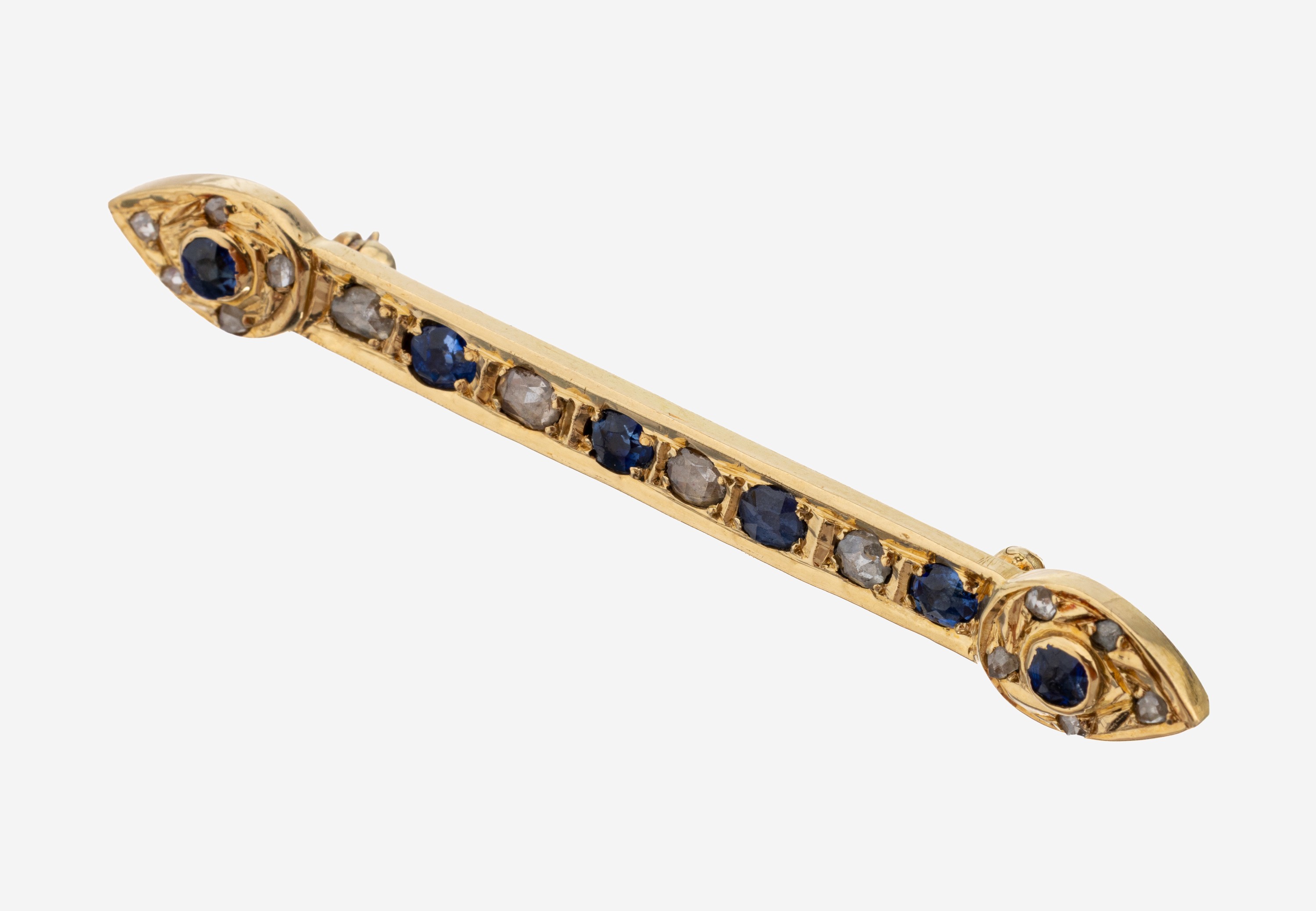 Image 27149879 - 14 kt Gold Saphir-Diamant-Brosche, um 1920-30, GG 585/000 gepr., Stab mit tropfenf. ...