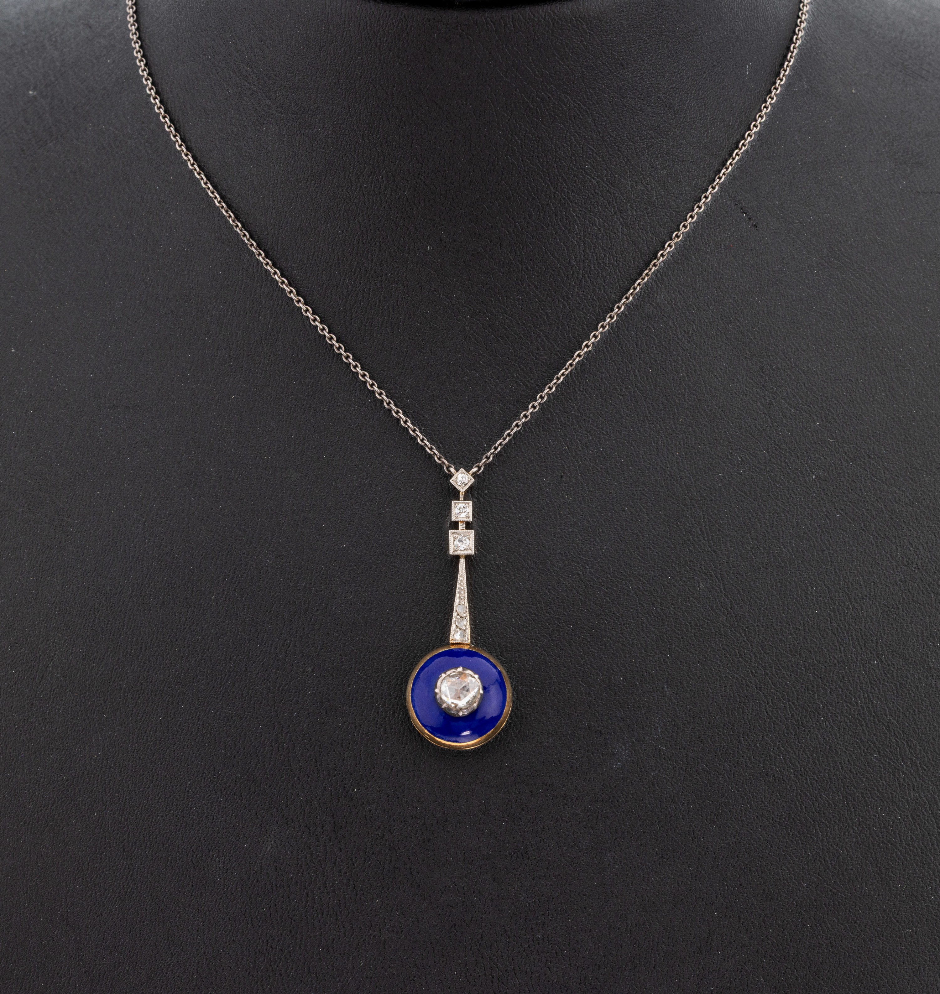 Image 27149880 - 14 kt Gold Diamant-Collier, um 1920, GG 585/000 gepr., längliches Mittelteil mit ...