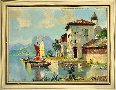 27149823k - E. Winning, deutscher Maler des 20. Jh., Landschaft am Gardasee, Öl/Lwd, links unten ...