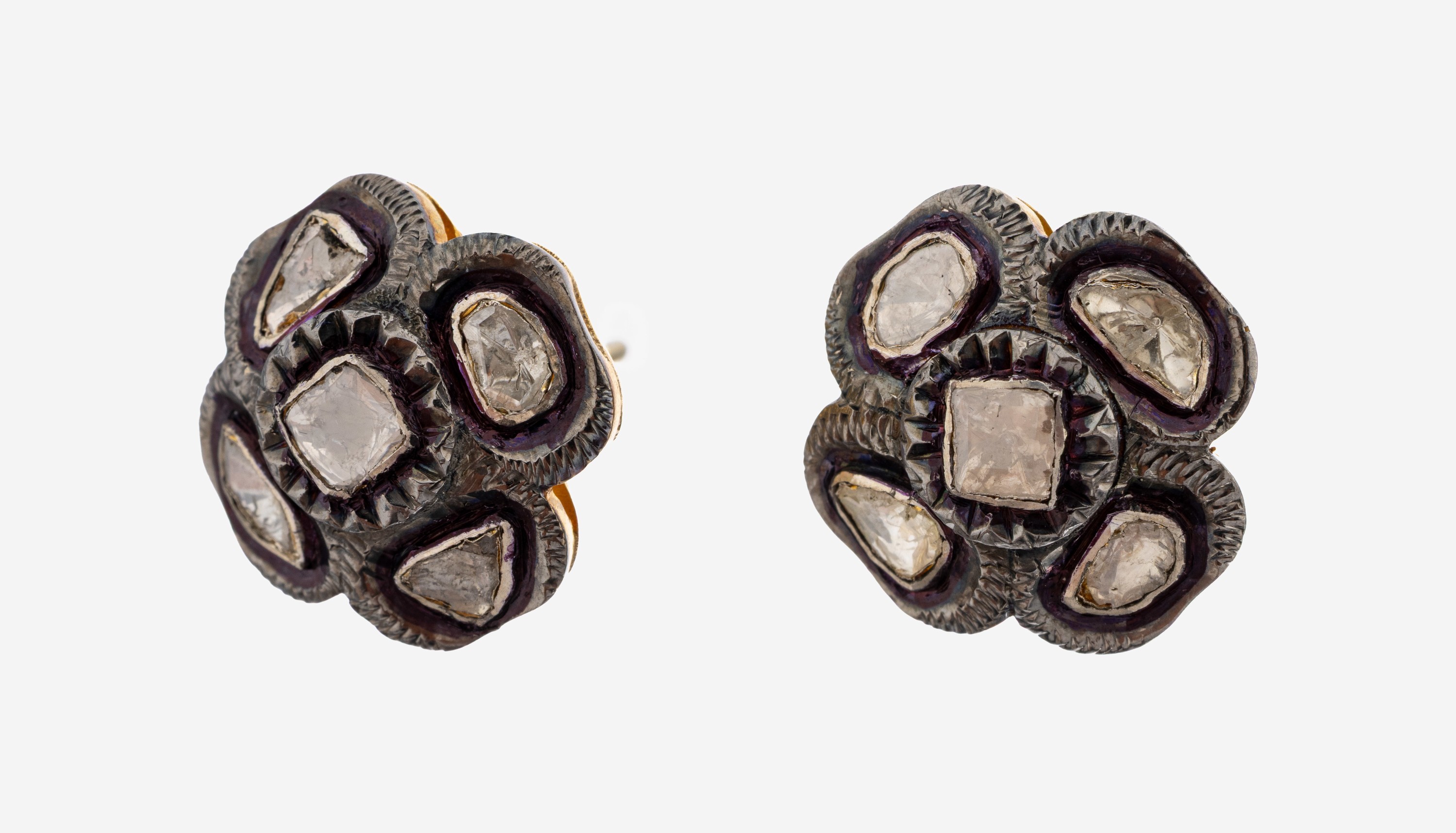 Image 27149928 - Paar Diamant-Ohrstecker, Silber geschw. undverg., abstrakte Blütenform, 10 ...