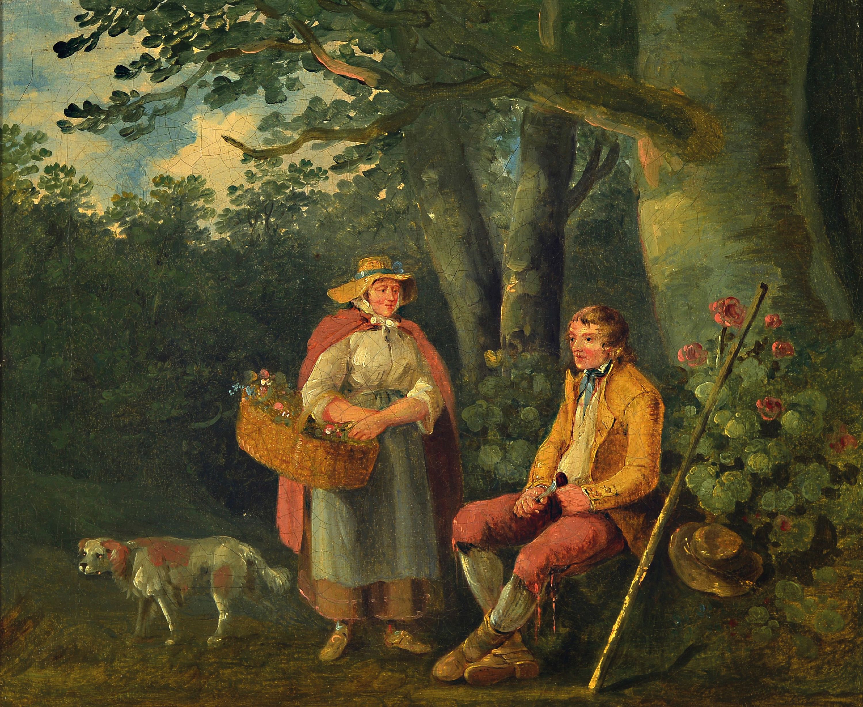 Image 27150048 - Unbekannter Künstler, wohl deutsch, Mitte 19. Jh., Begegnung am Waldrand, Öl/Lwd, ...