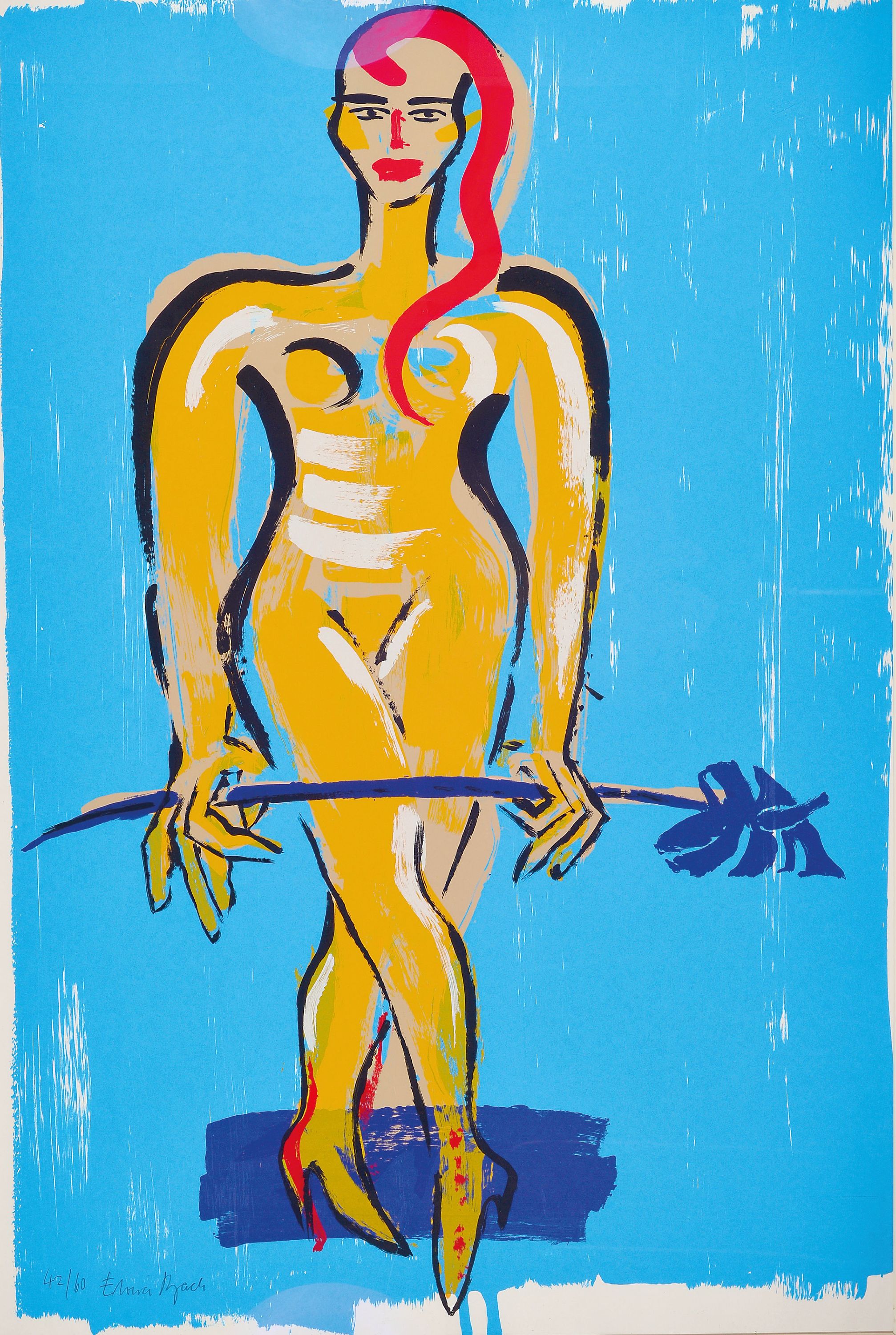 Image 27150052 - Elvira Bach, geb. 1951, Frau mit Anthurie, Farbsiebdruck, handsign. und num. 42/60, ca. ...