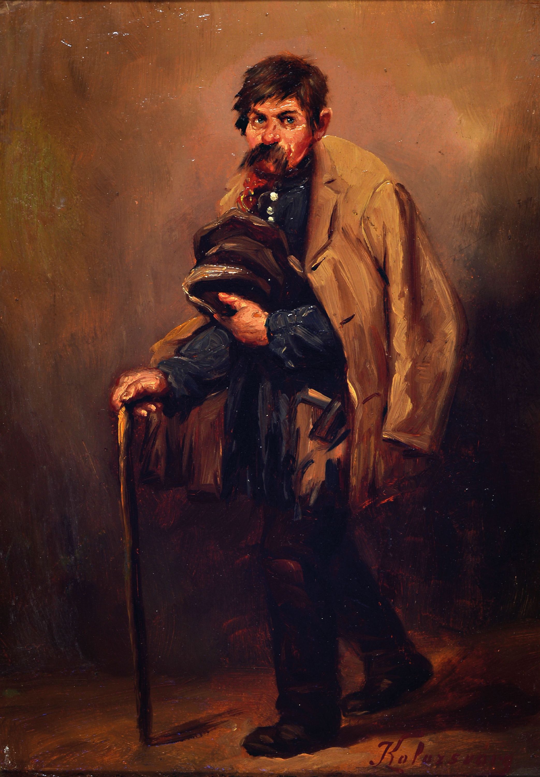 Image 27150092 - Lajos Kolozsvary, 1871-1937 Budapest, Ganzporträt eines Bettlers, Öl/Hartfaser, rechts ...