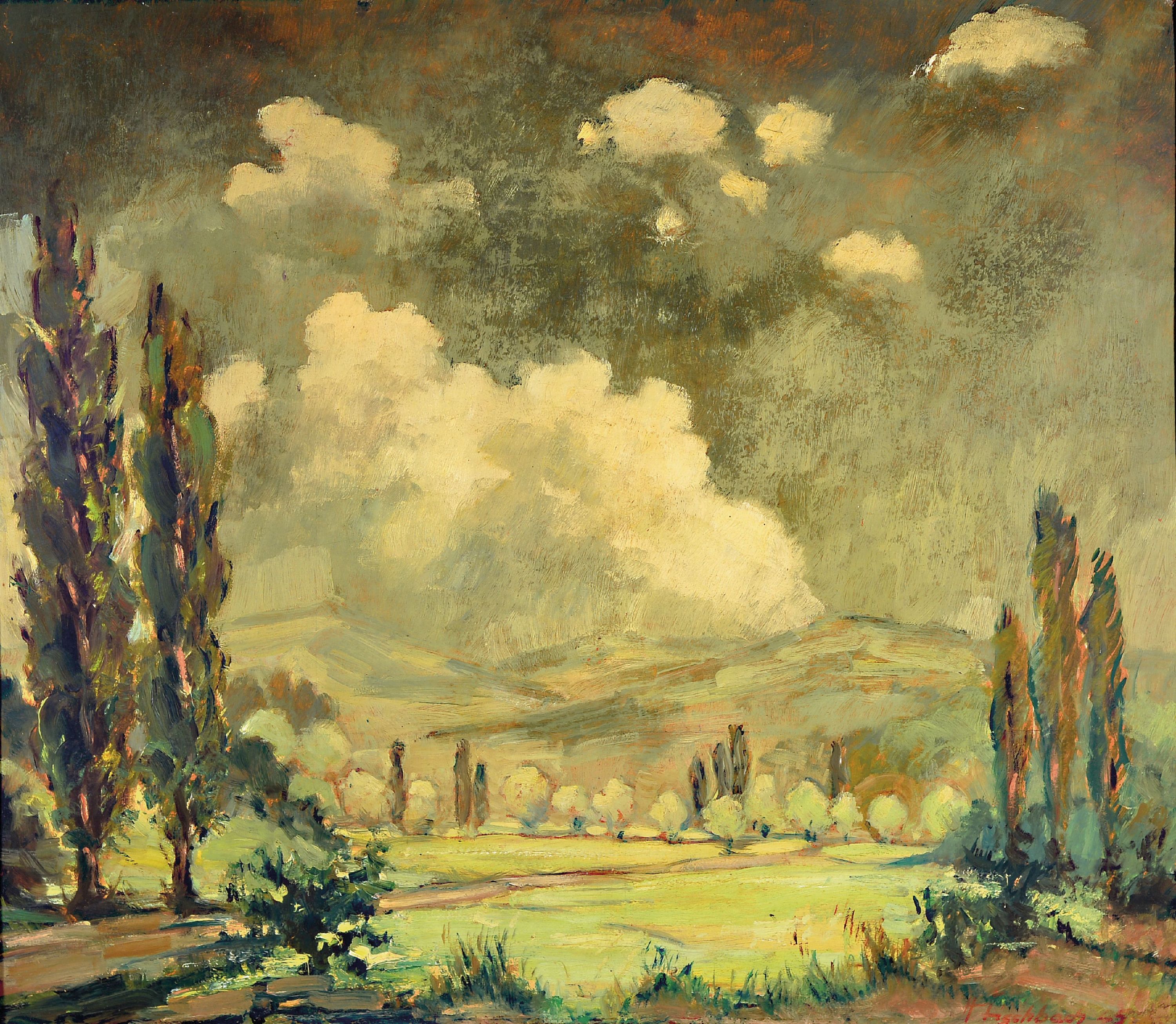 Image 27150236 - Hugo Fischbach, 1894 Wuppertal-1962 Germersheim, pfälzer Gewitterlandschaft vor der ...
