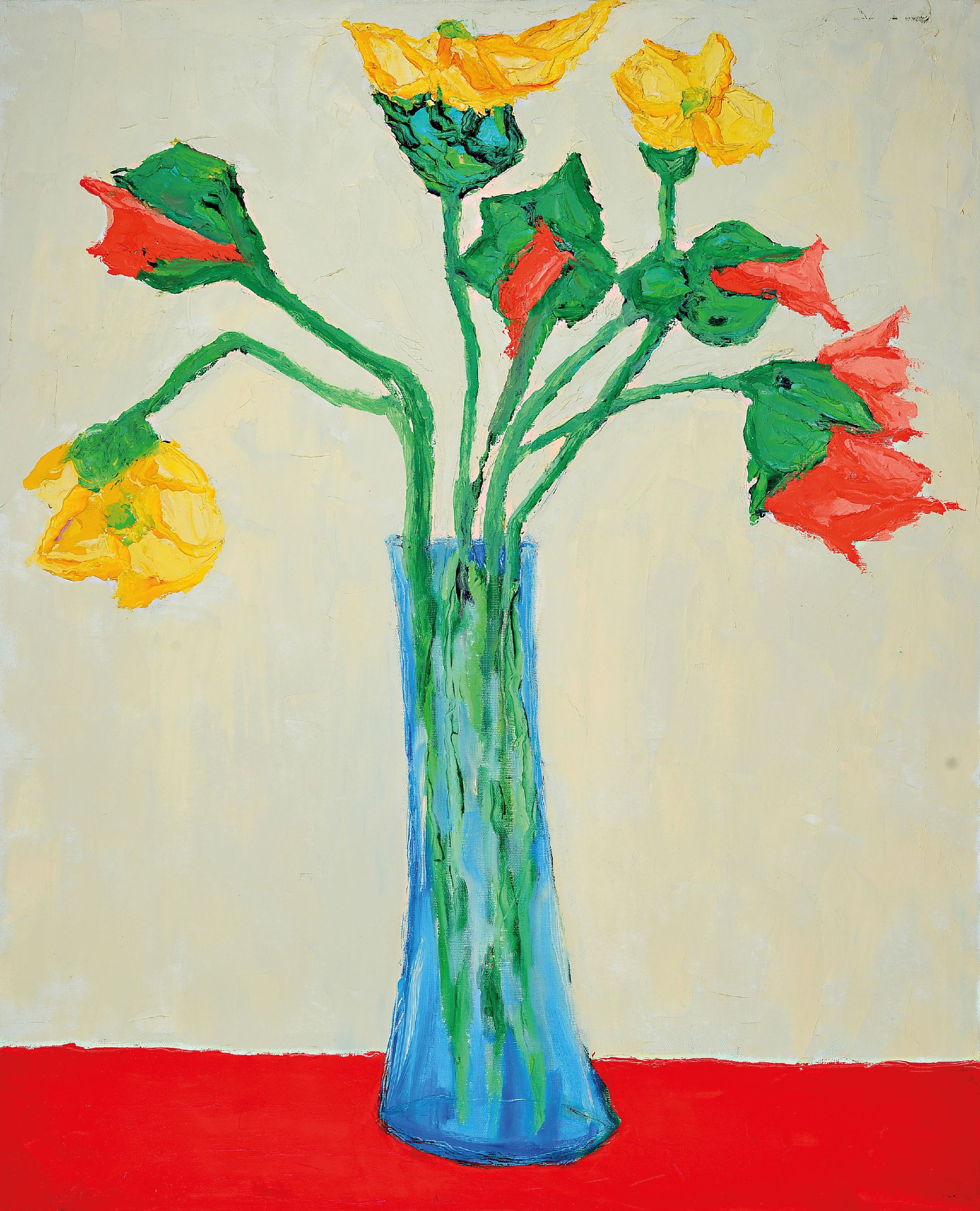 Image 27150240 - Gernot Kissel, 1939 Worms-2008, Stillleben mit Tulpen, verso signiert, Öl/Lwd, 80x66 cm