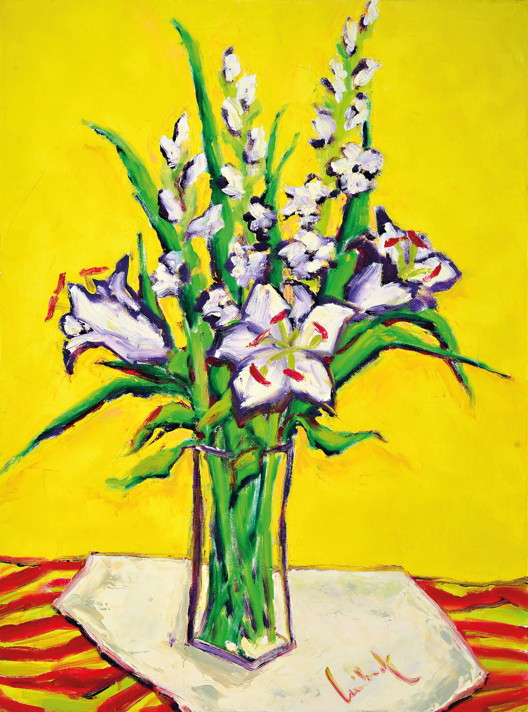Image 27150241 - Gernot Kissel, 1939 Worms-2008, Blumenstillleben mit bezeichnetem Stofftuch, verso ...