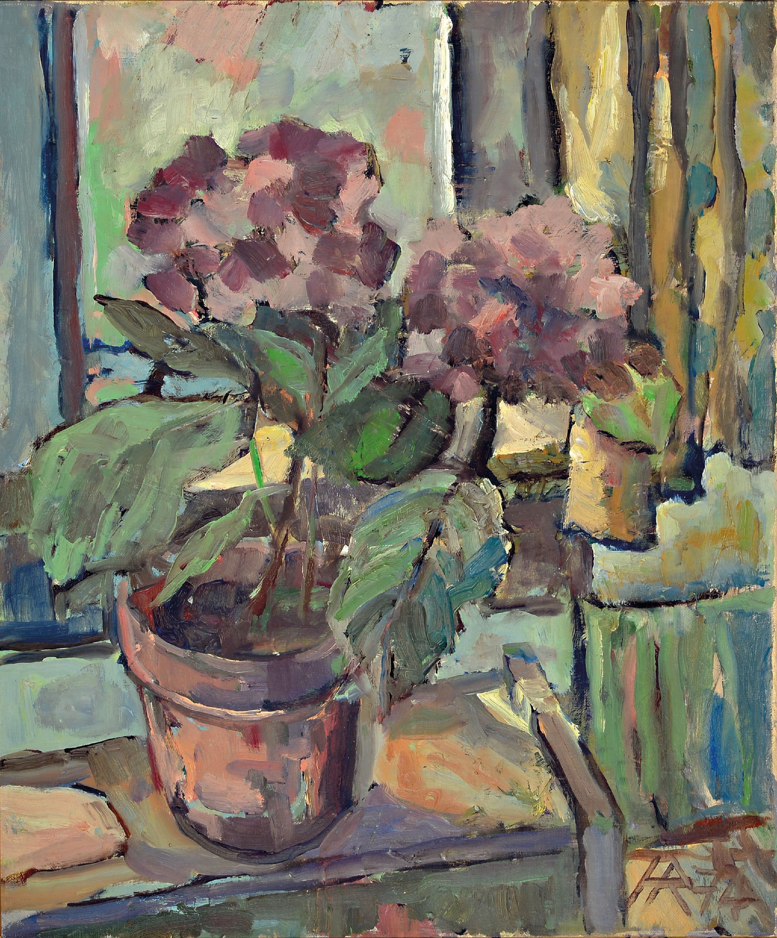 Image 27150260 - Heinz Reiss, 1923 Haßloch-2008, Stillleben mit Blumen im Topf am Fenster, signiert und ...