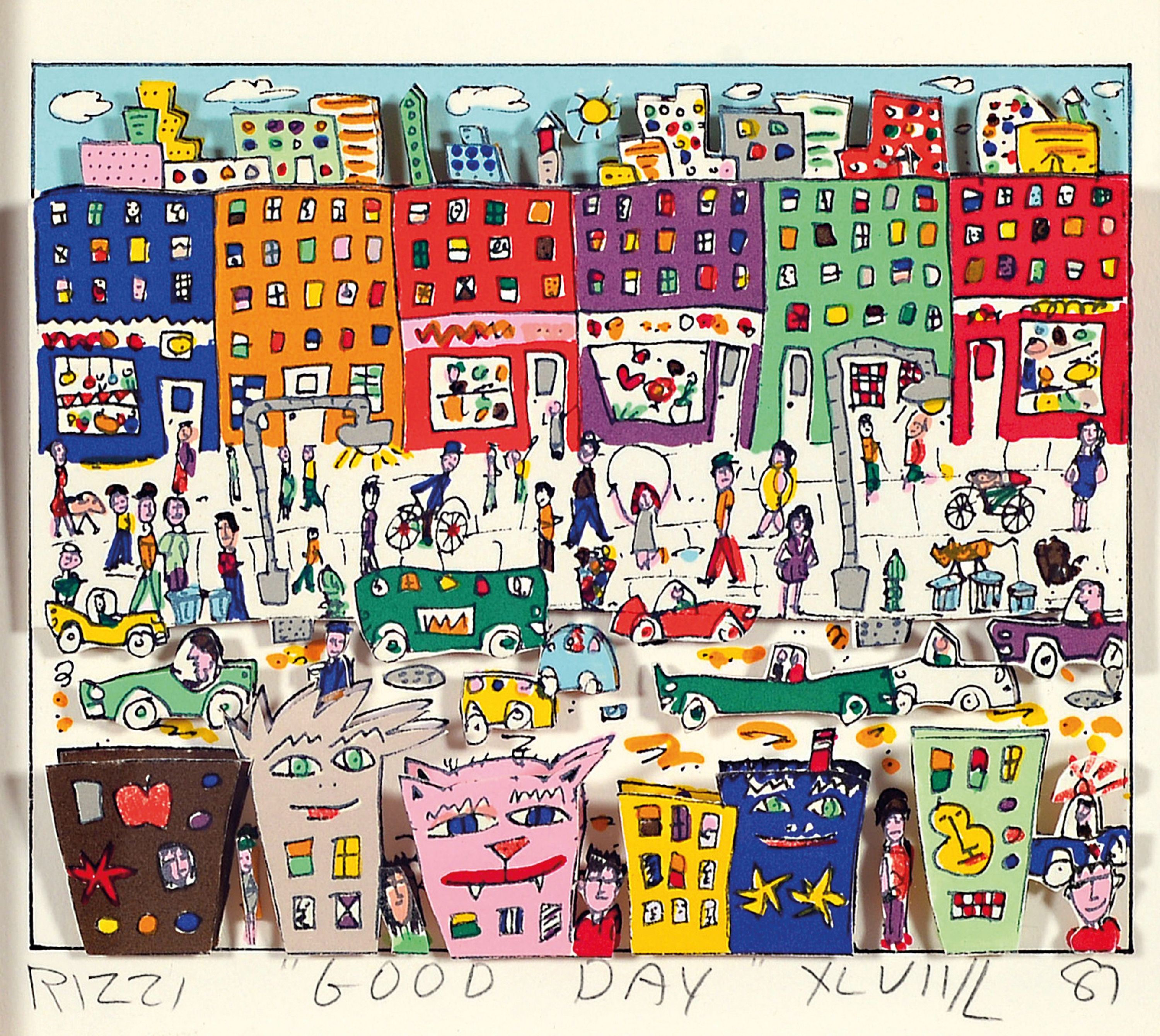 Image 27150262 - James Rizzi, 1950-2011 New York, Good Day, dreidimensionale Farblithographie von 1987, ...