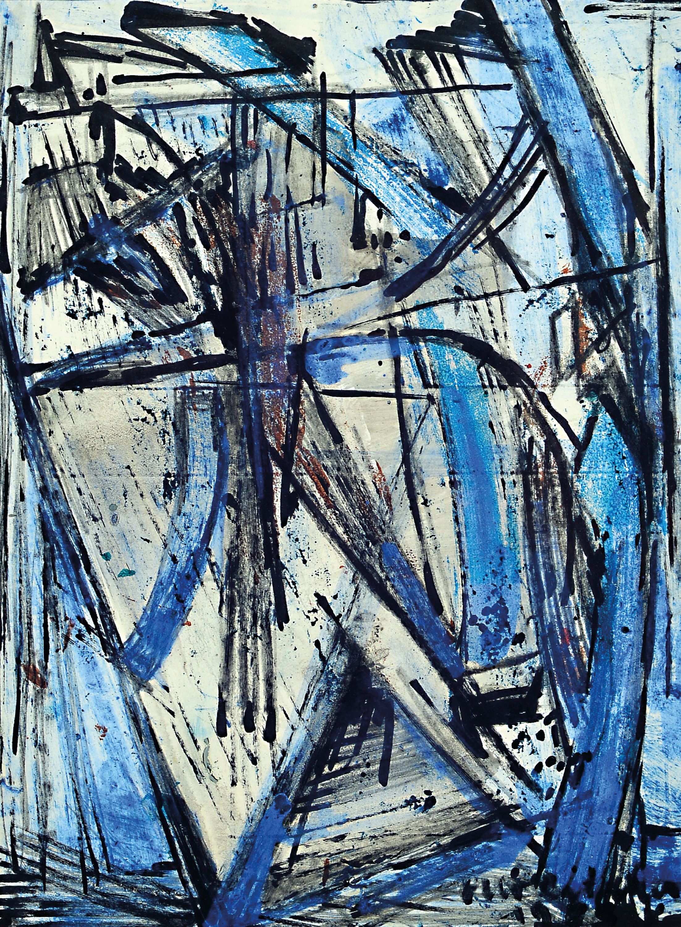 Image 27150270 - Otto Ditscher, 1903-1987 Neuhofen, abstrakteKomposition in blau und schwarz, signiert ...