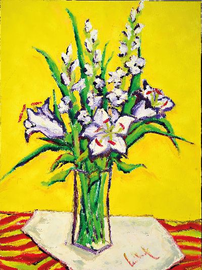 27150241k - Gernot Kissel, 1939 Worms-2008, Blumenstillleben mit bezeichnetem Stofftuch, verso ...
