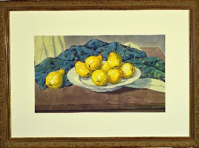 27150246k - Werner Brand, 1933 Löbau-2021 Hochstadt, Aquarell, Stillleben mit Quitten und Tuch, ...