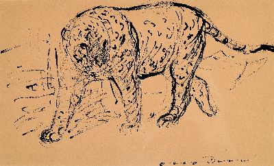 Image Otto Dill, 1884 Neustadt-1957 Bad Dürkheim, ink drawing, striding panther, signed, ...