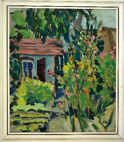 27150258k - Heinz Reiss, 1923 Haßloch-2008, Gemüsegartenhinterm Haus, monogrammiert, Öl/Lwd, ...
