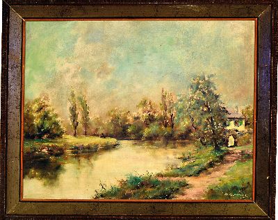 27150263k - Hermann Corell, 1905-1976 Neustadt, Altwasser-Landschaft, signiert, Öl/Masonit, 36x44 ...