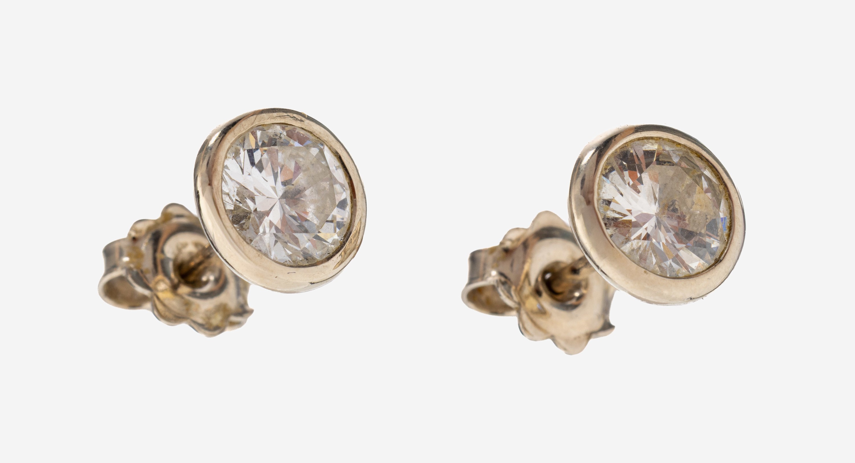 Image 27150816 - Paar 14 kt Gold Brillant-Ohrstecker, WG 585/000, 2 Brillanten zus. ca. 2.0 ct Weiß- ...