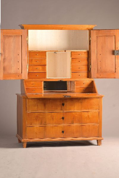 27151125a - Biedermeier Aufsatzkommodensekretär, Hessen, um 1830, Kirschbaum, Kommodenunterteil mit ...